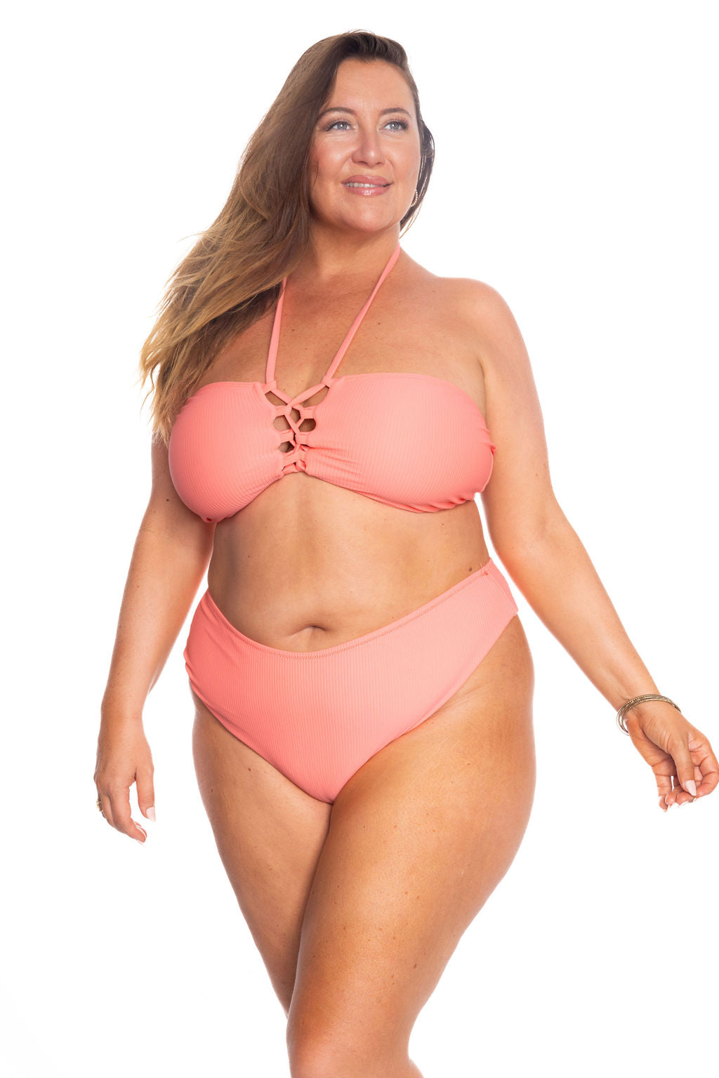 Juicy Coral Rib Bandeau Bikini Top final sale
