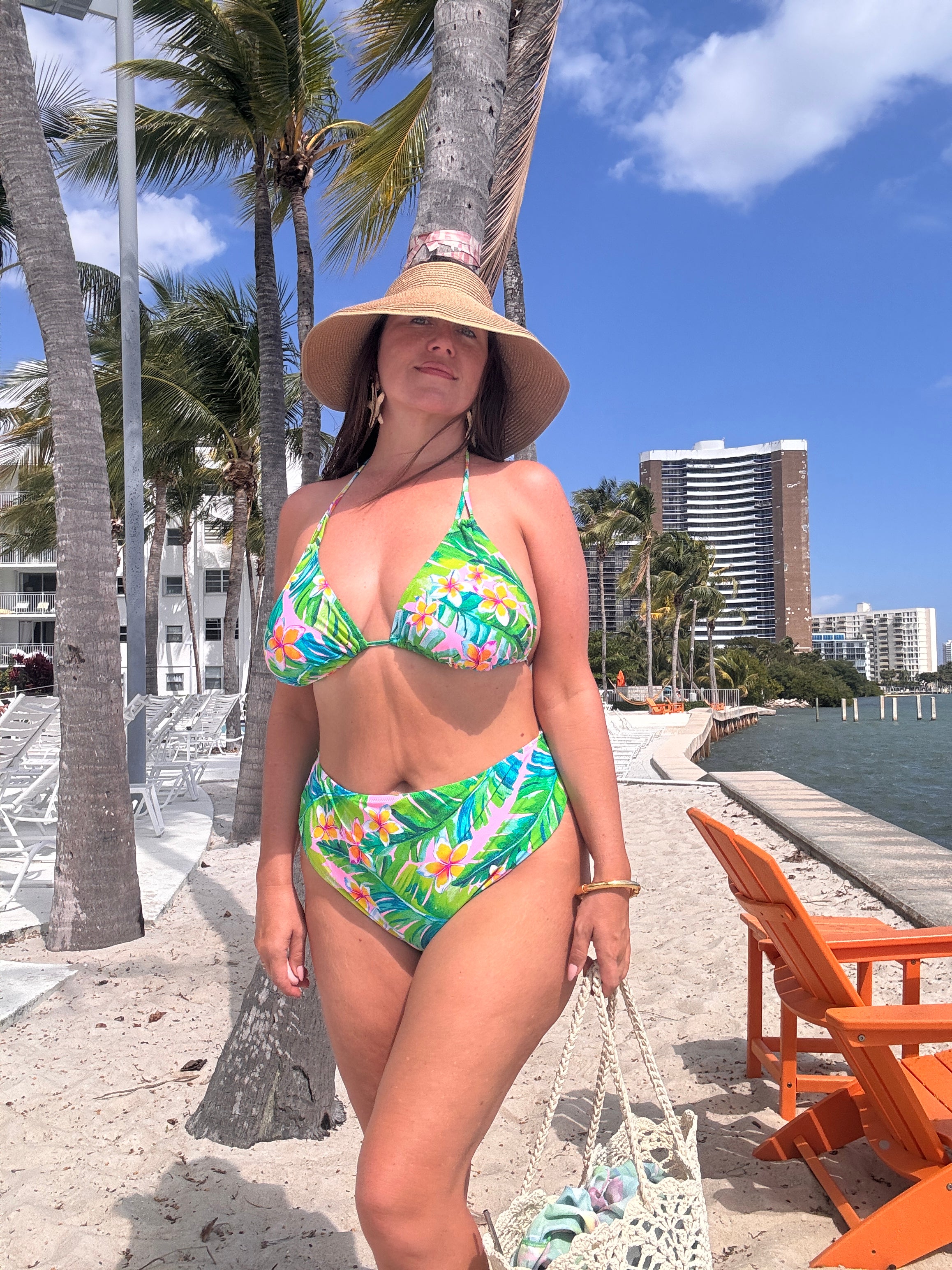 Pink Plumeria High Waist Cheeky Bikini Bottom final sale