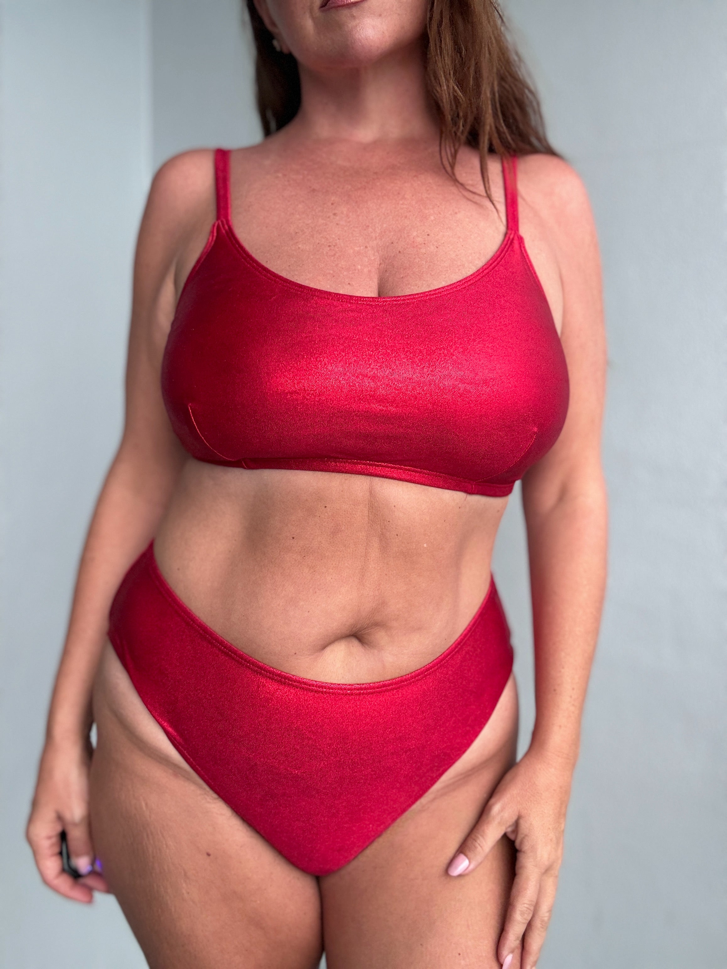Red Glitter French Cut Bikini Bottom