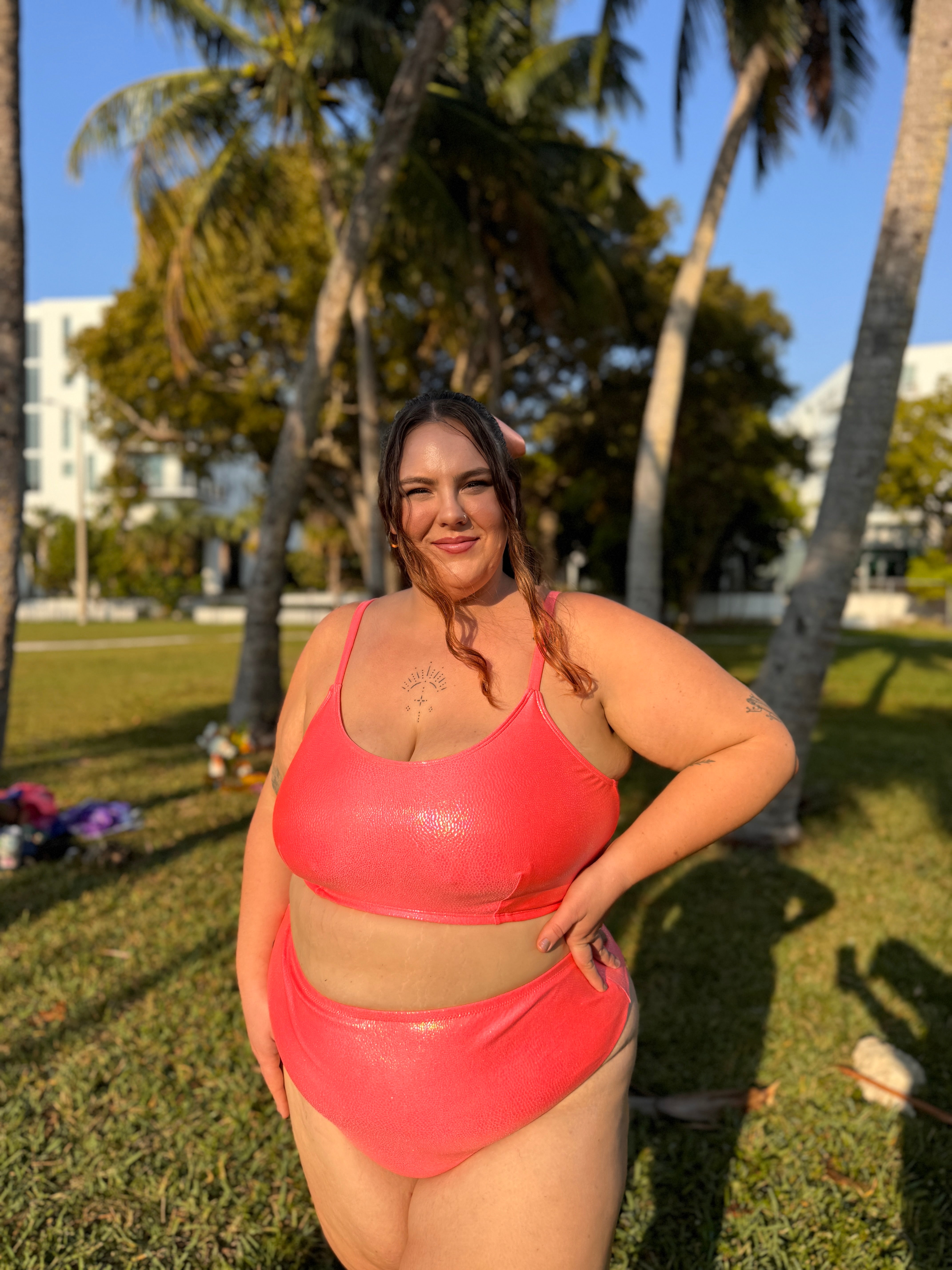 Peach Champagne High Waist Cheeky Bikini Bottom final sale