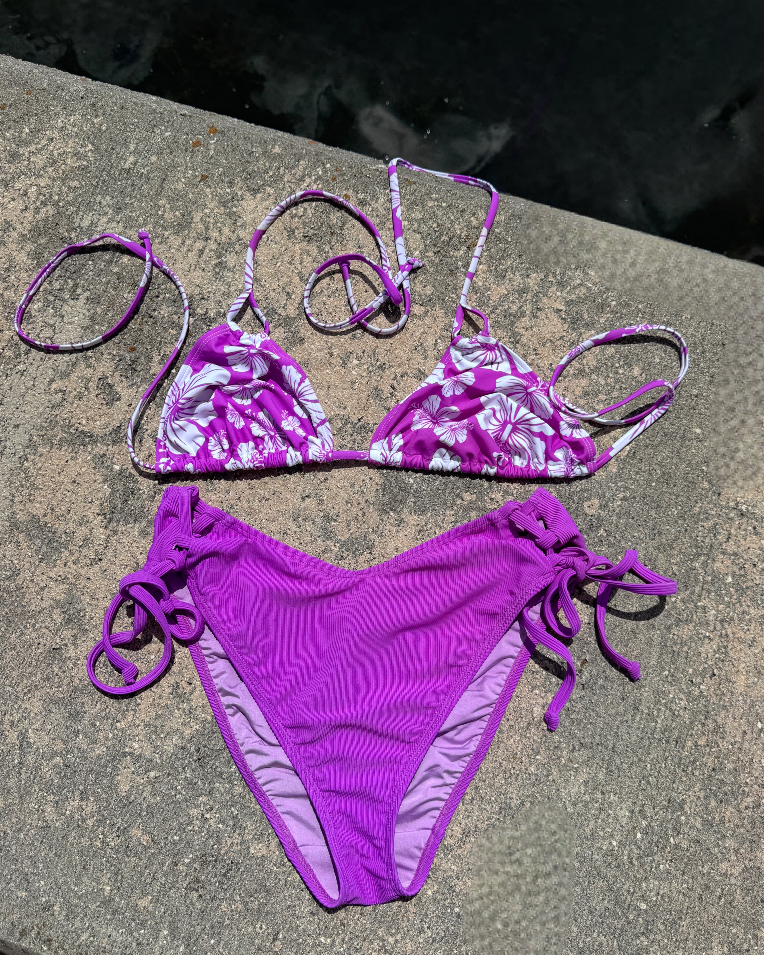 Neon Purple Rib Side Tie Bikini Bottom