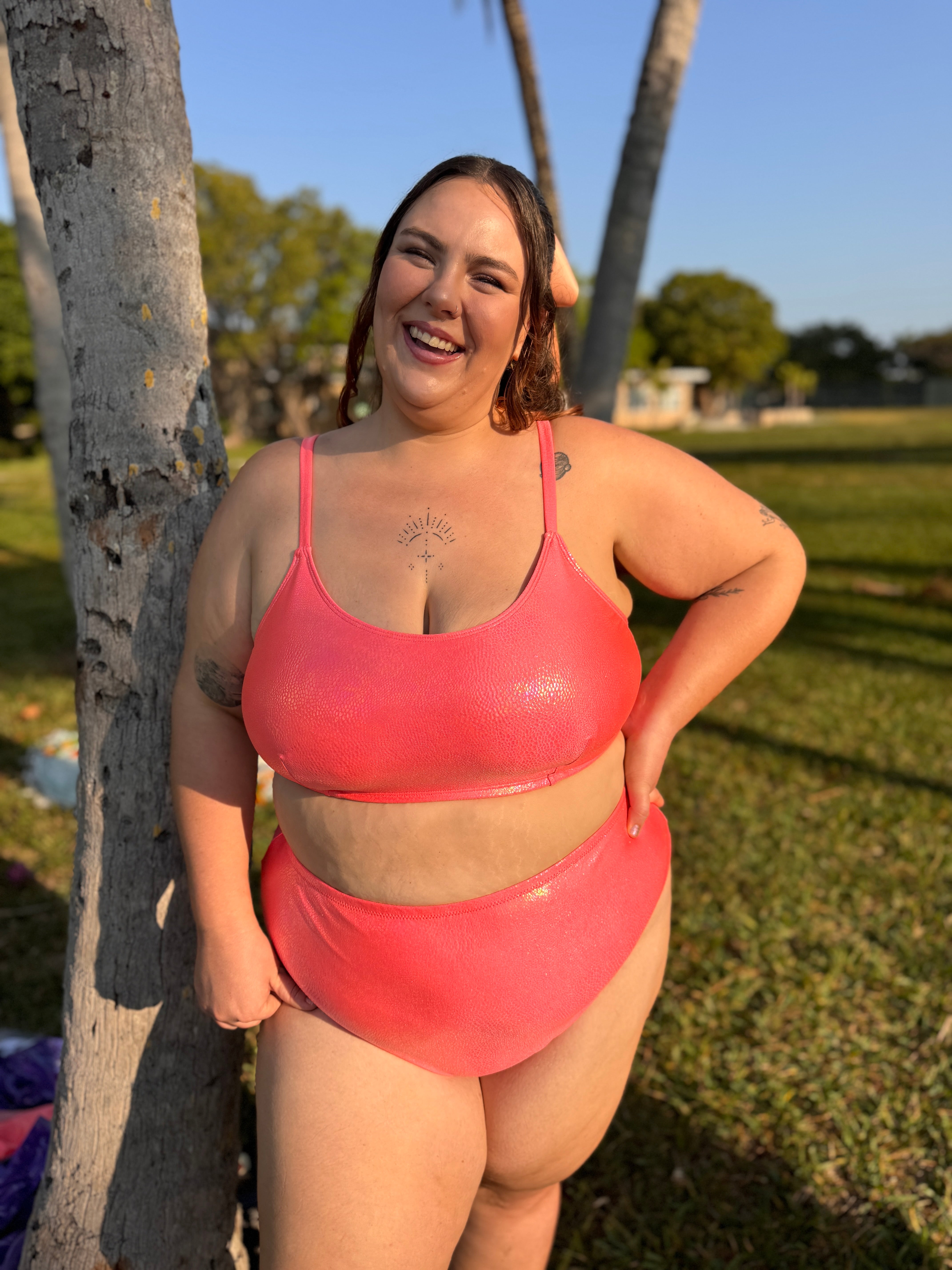 Peach Champagne High Waist Cheeky Bikini Bottom final sale