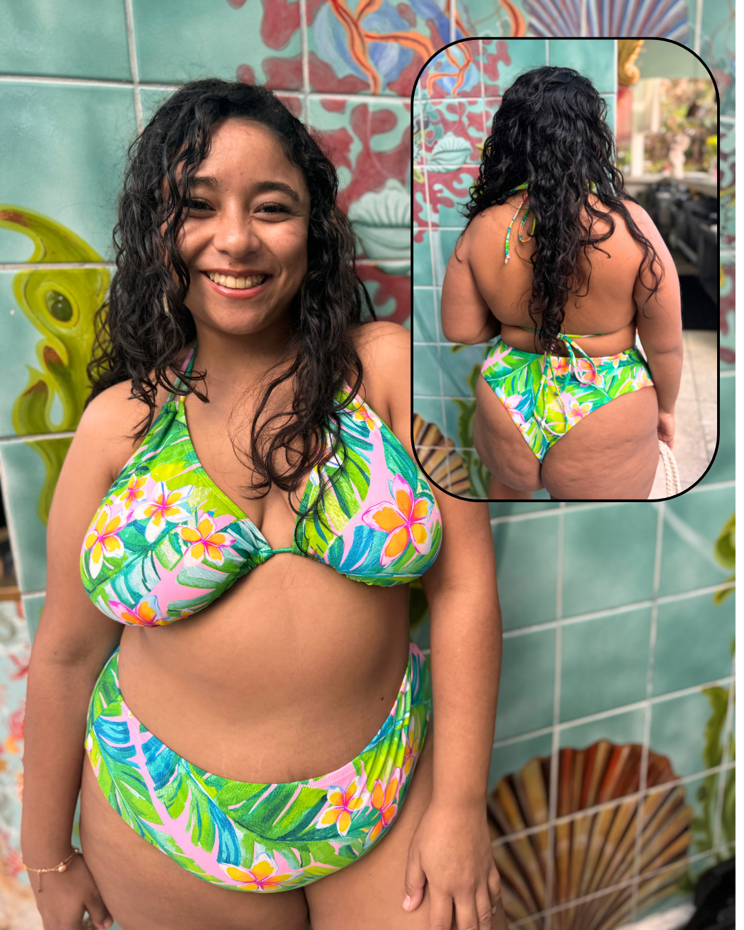 Pink Plumeria High Waist Cheeky Bikini Bottom final sale