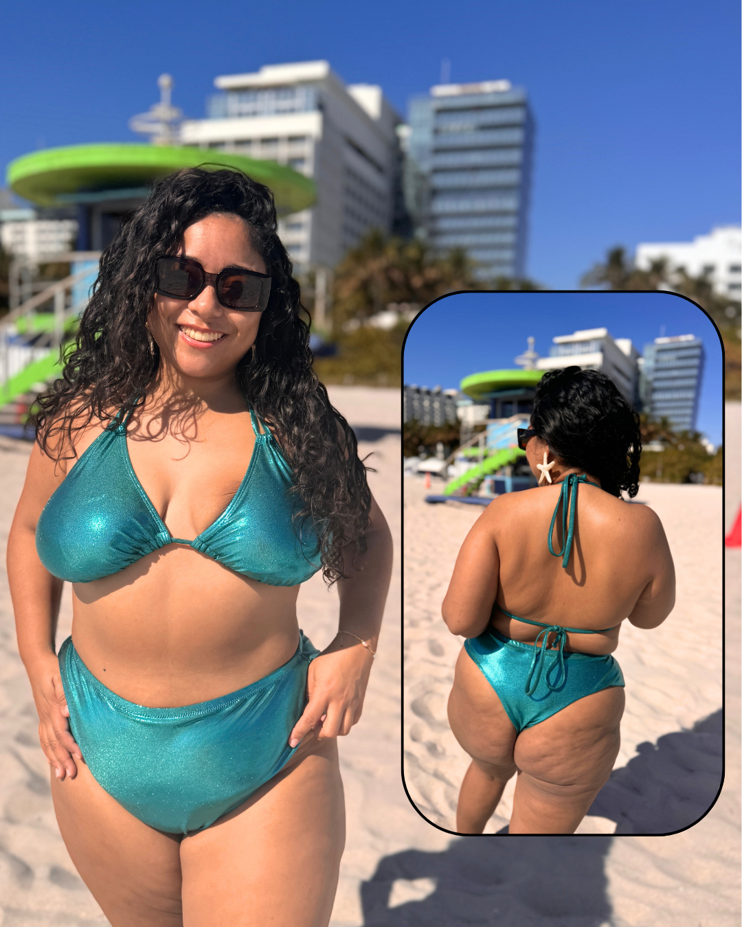 Jade Glitter High Waist Cheeky Bikini Bottom