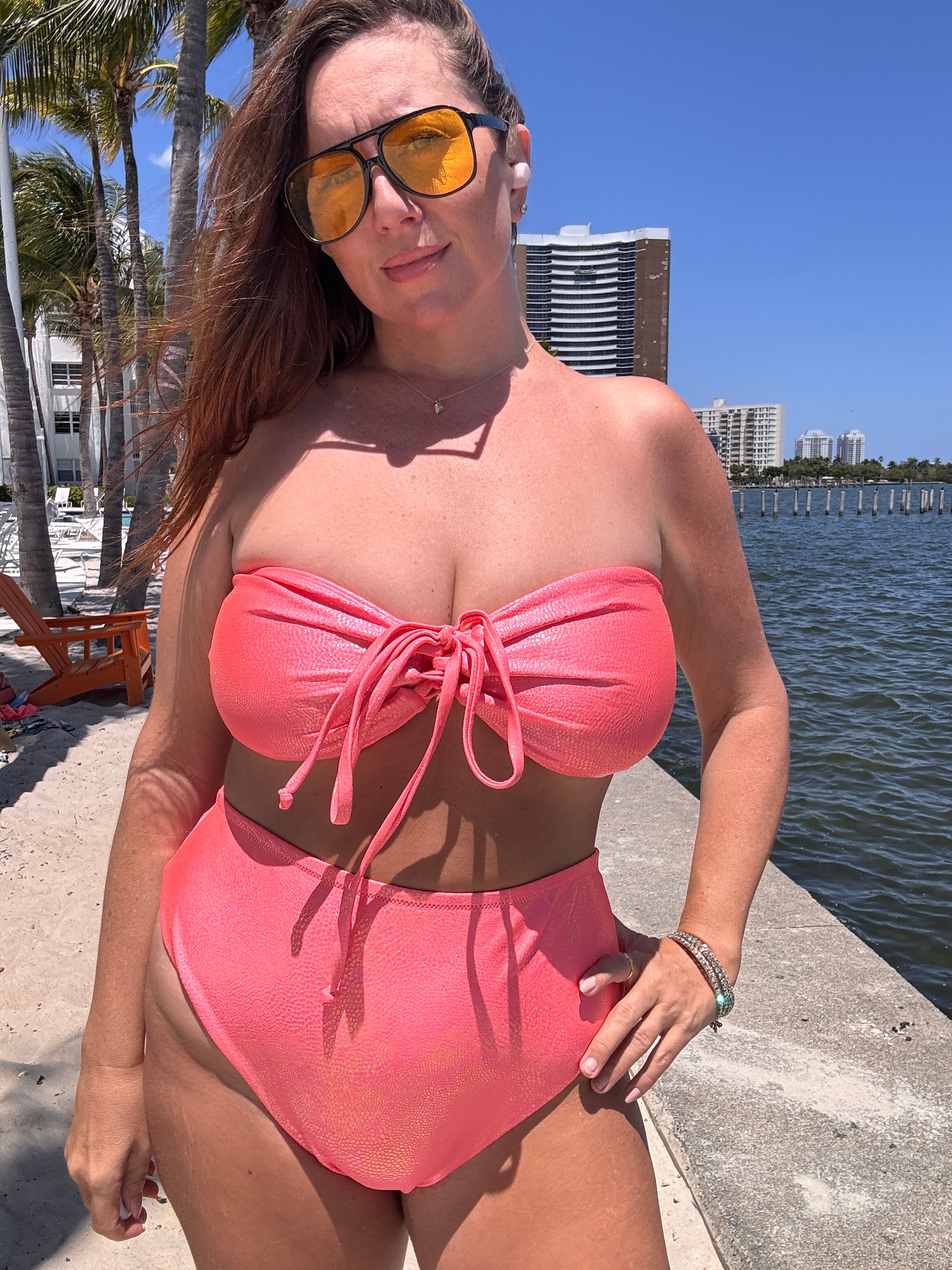 Peach Champagne High Waist Cheeky Bikini Bottom final sale