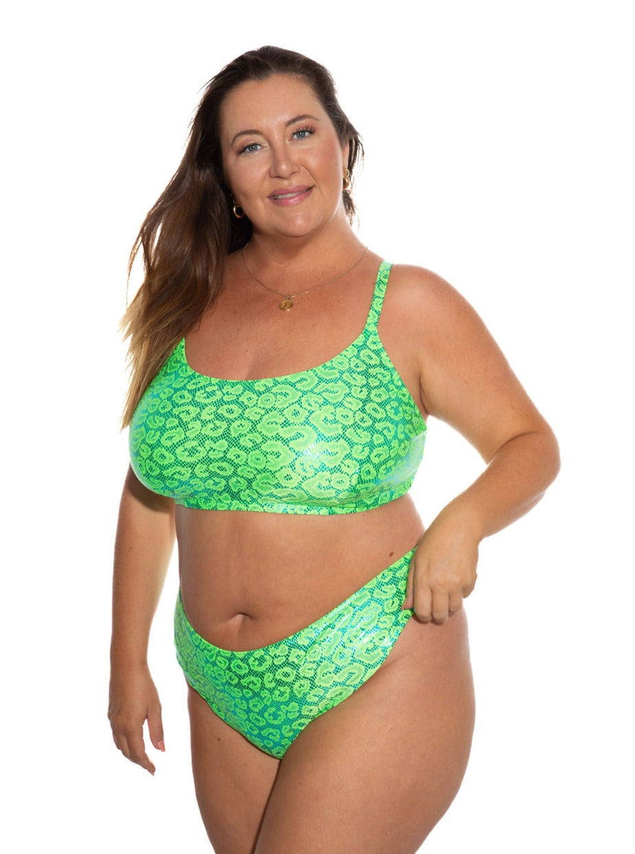 Lime Green Leopard Reversible Cheeky Bikini Bottom