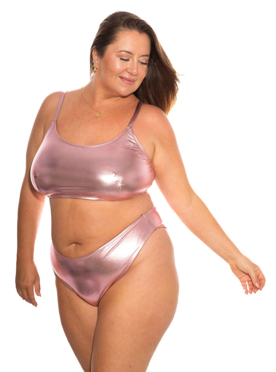 Metallic Rose Gold Reversible Cheeky Bikini Bottom final sale