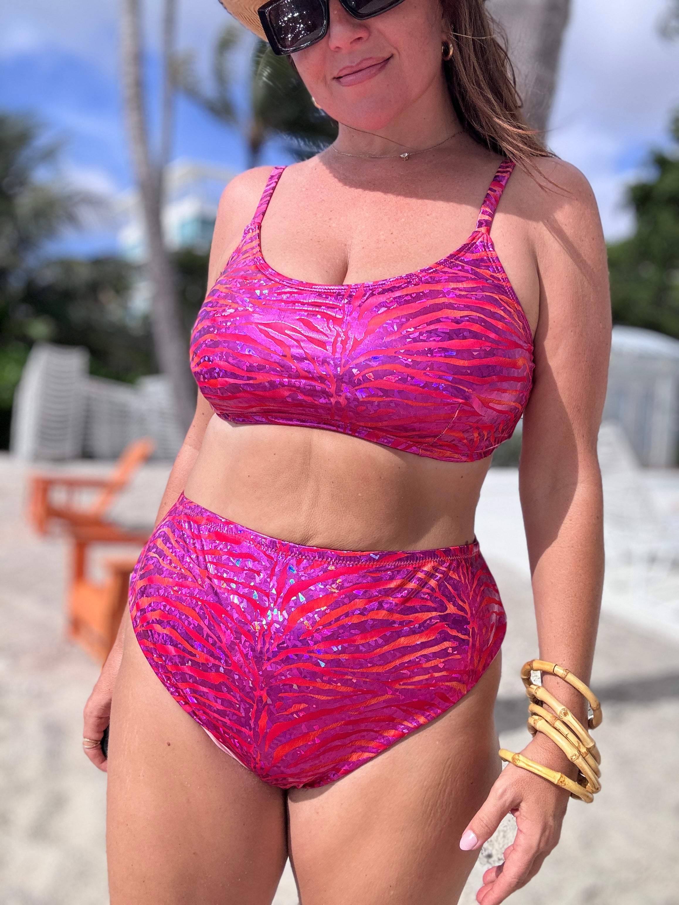 Pink Tigress High Waist Cheeky Bikini Bottom final sale
