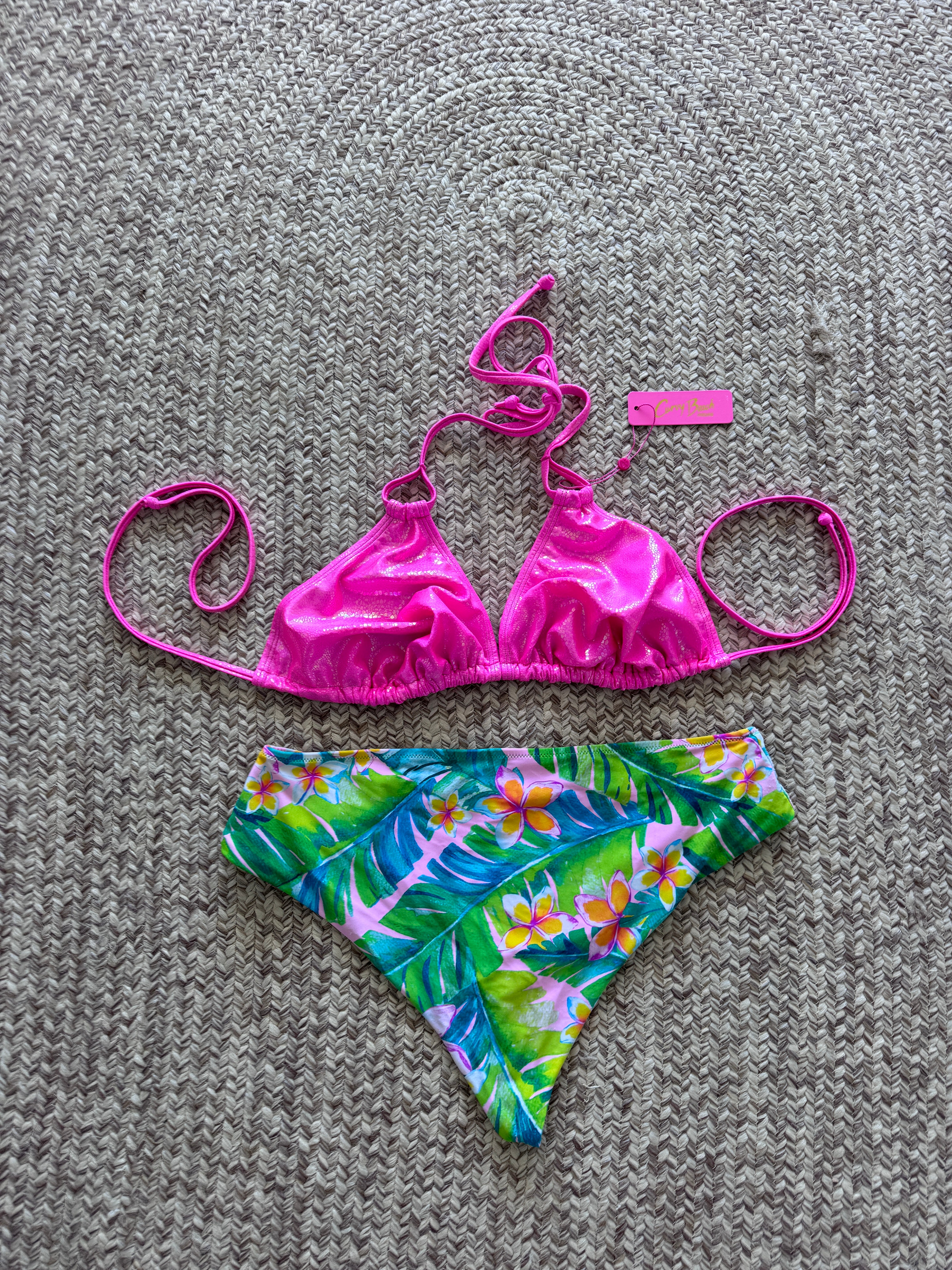 Pink Plumeria High Waist Cheeky Bikini Bottom final sale
