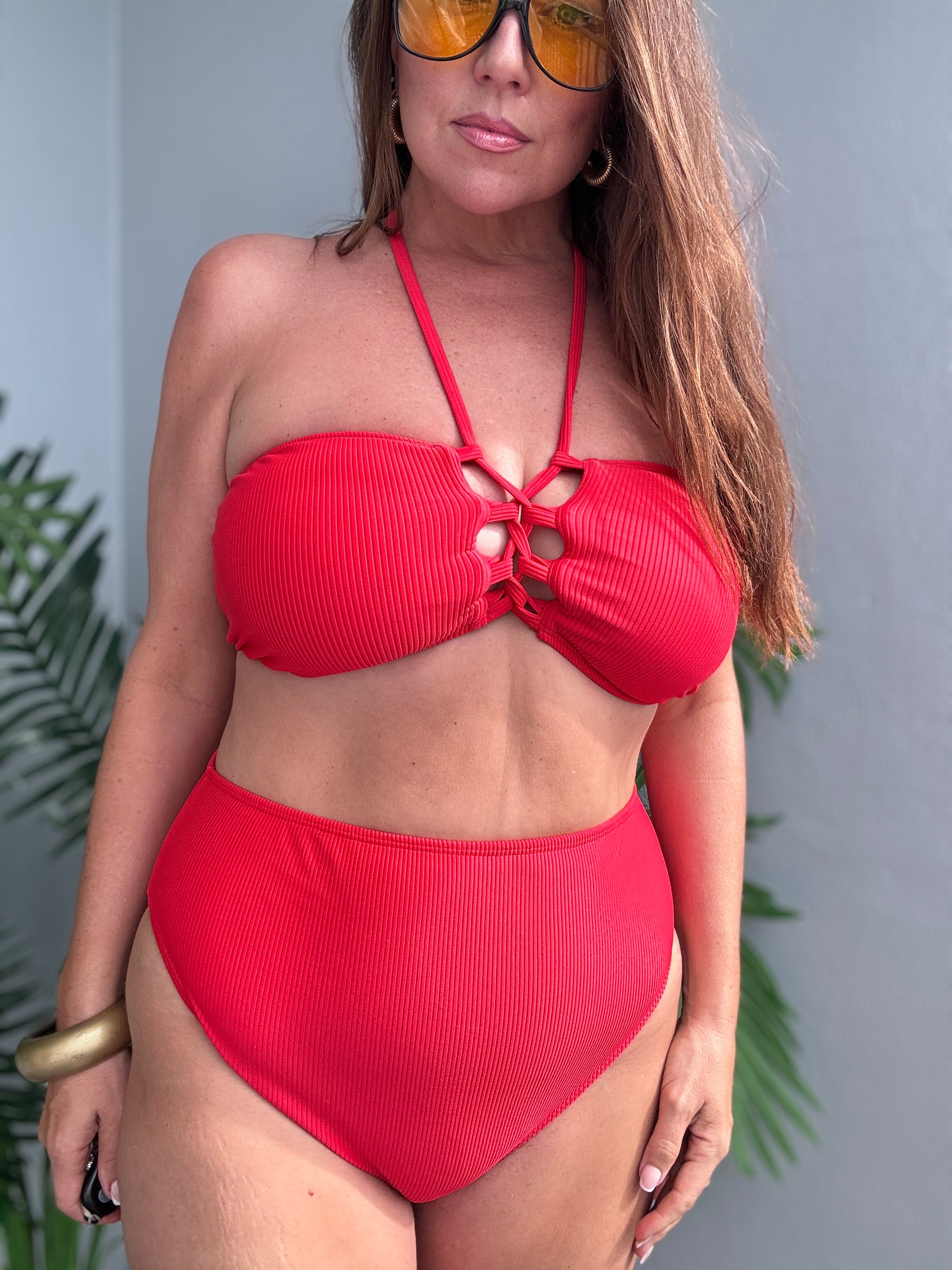 Racy Red Rib Bandeau Top