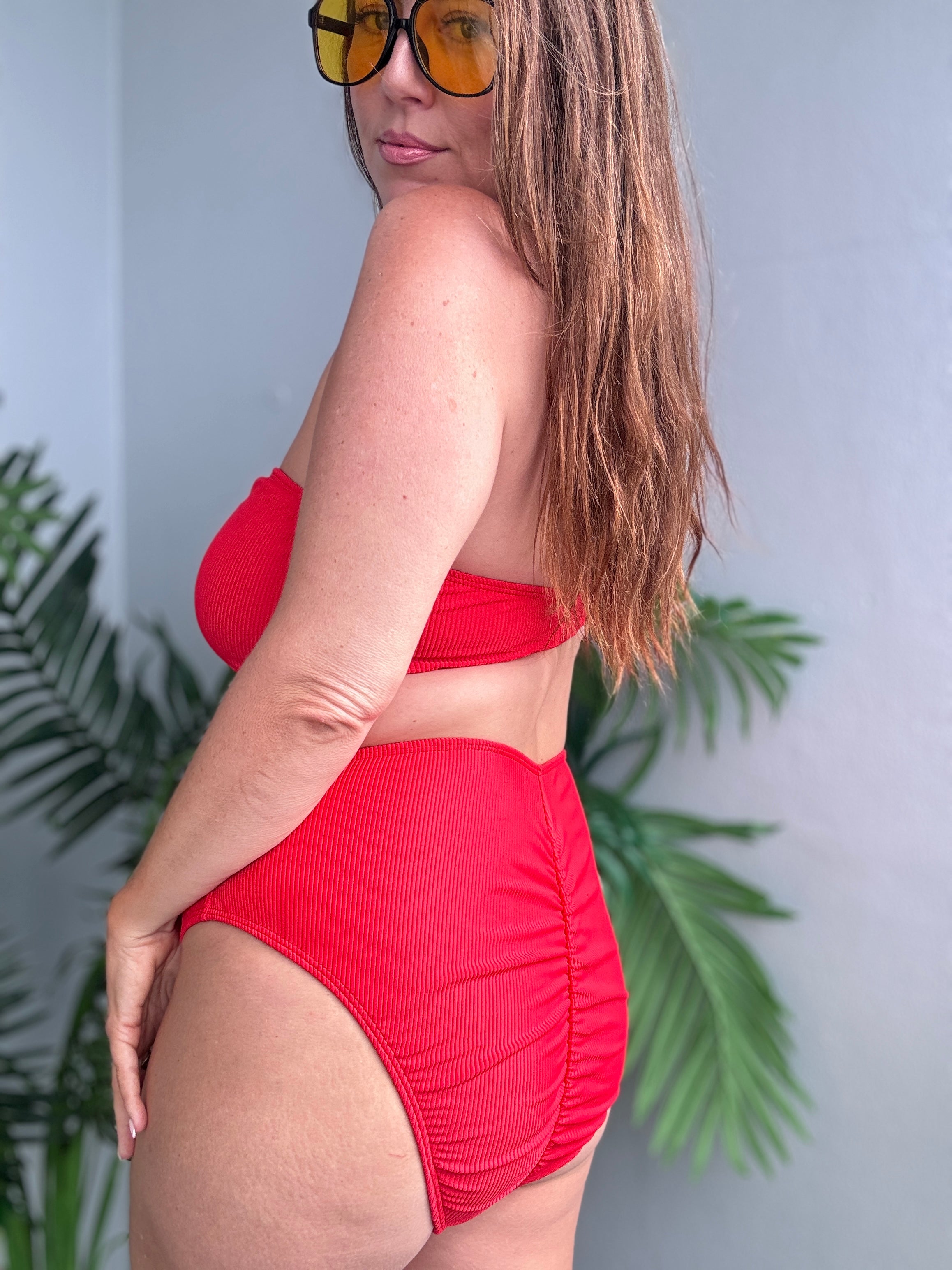 Racy Red Rib Bandeau Top