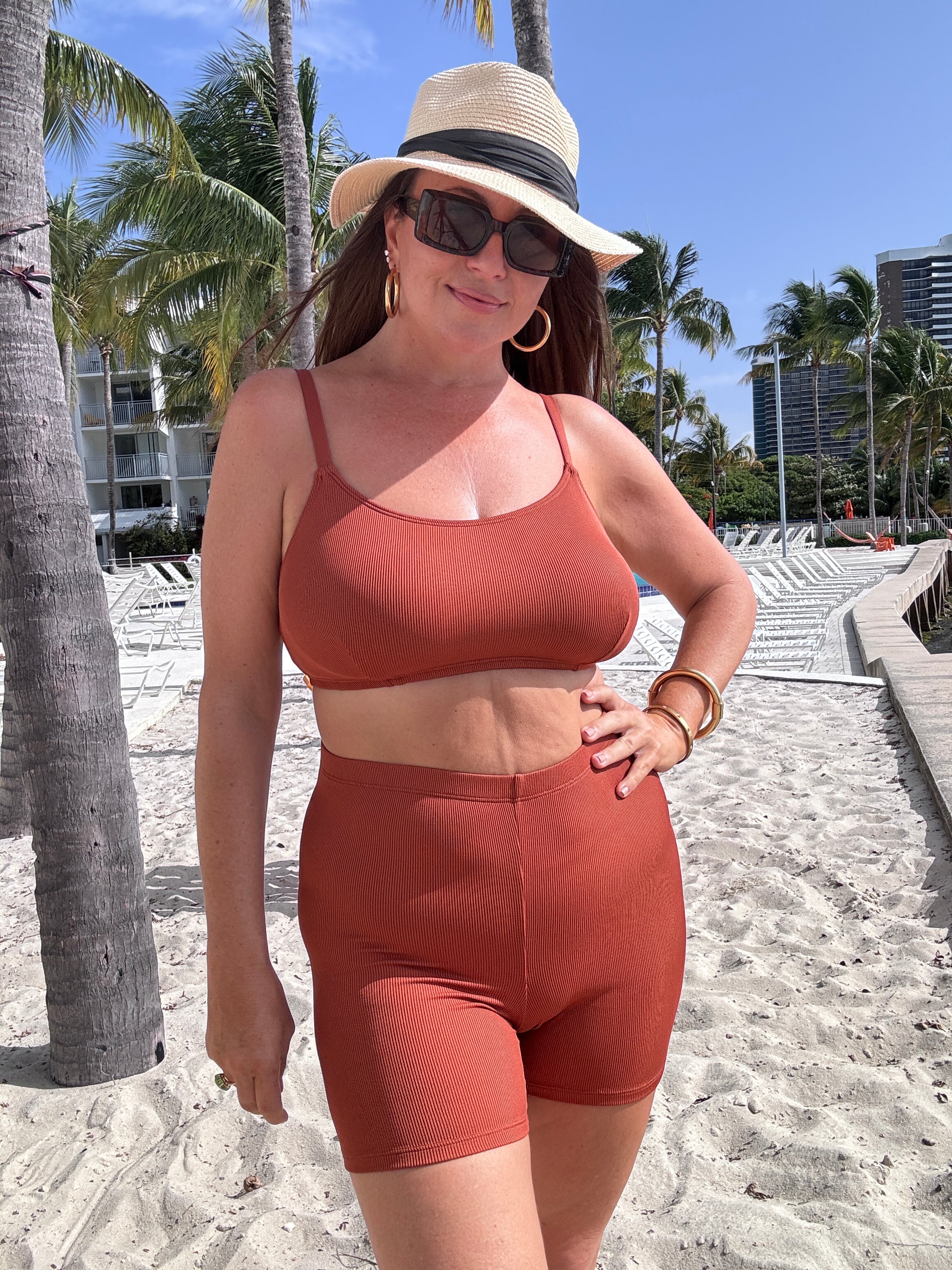 Cinnamon Spice Brown Rib Swim & Bike Bikini Shorty