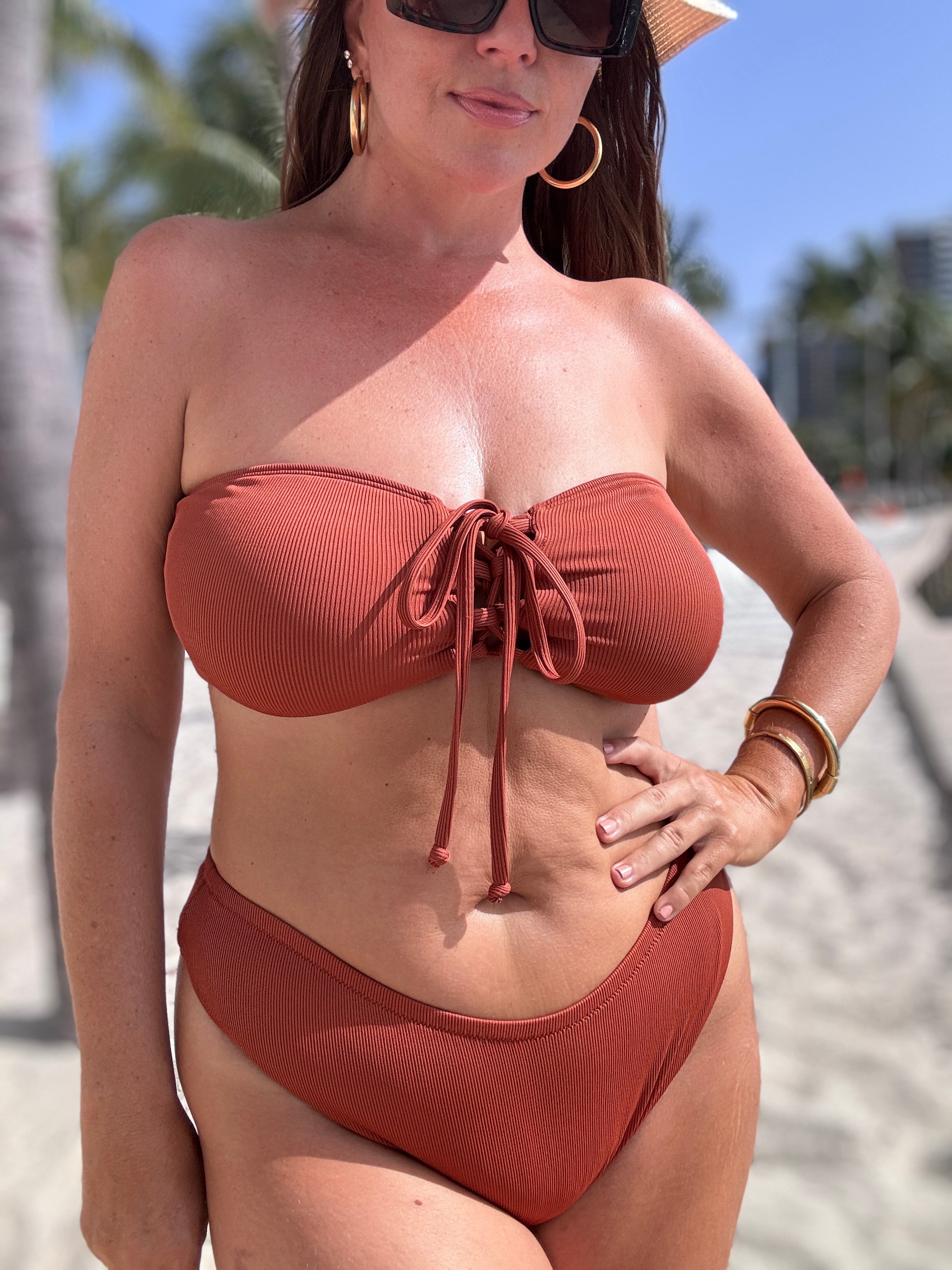 Cinnamon Spice Brown Rib Bandeau Bikini Top