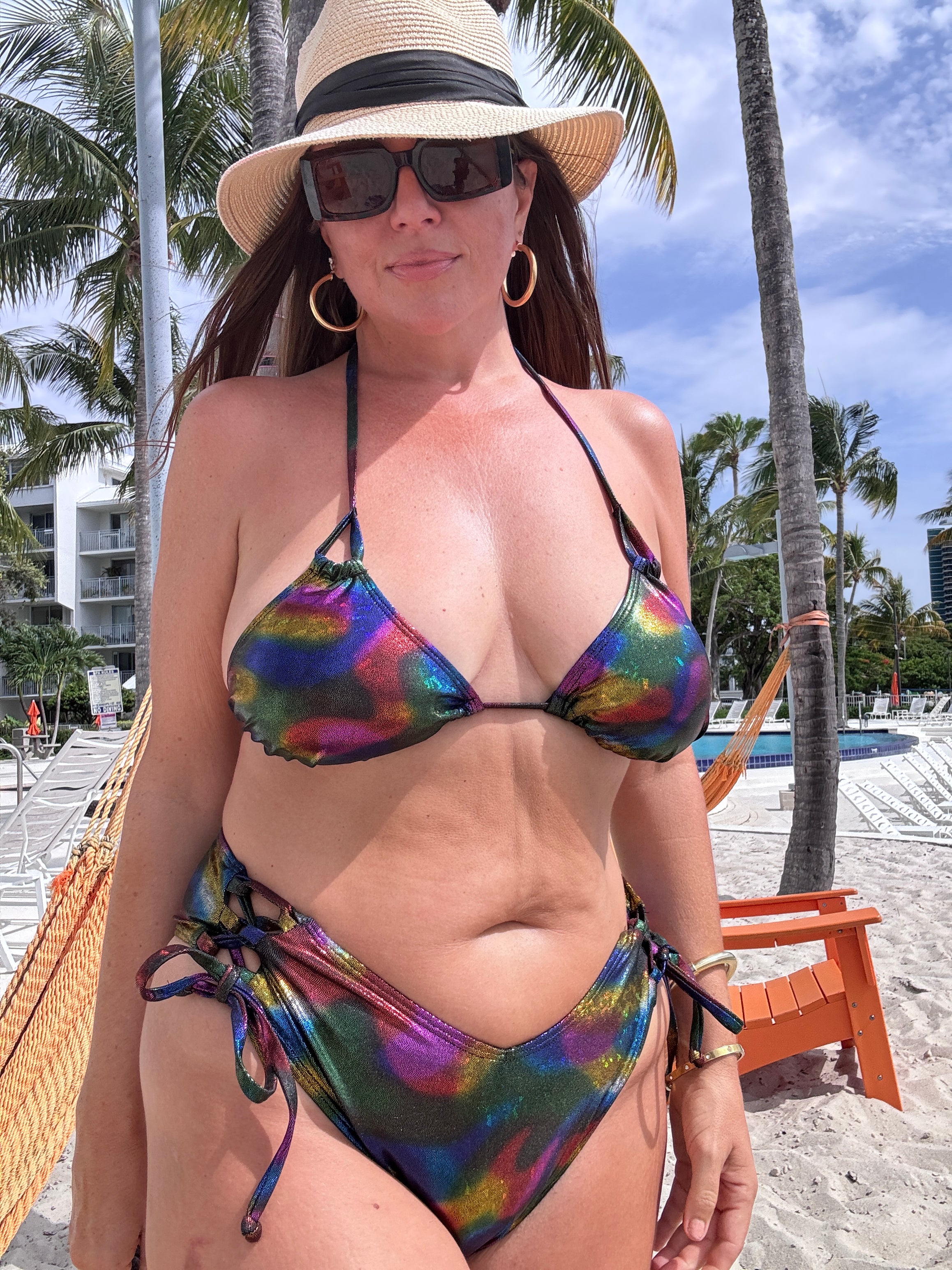 Metallic Rainbow Side Tie Bikini Bottom final sale