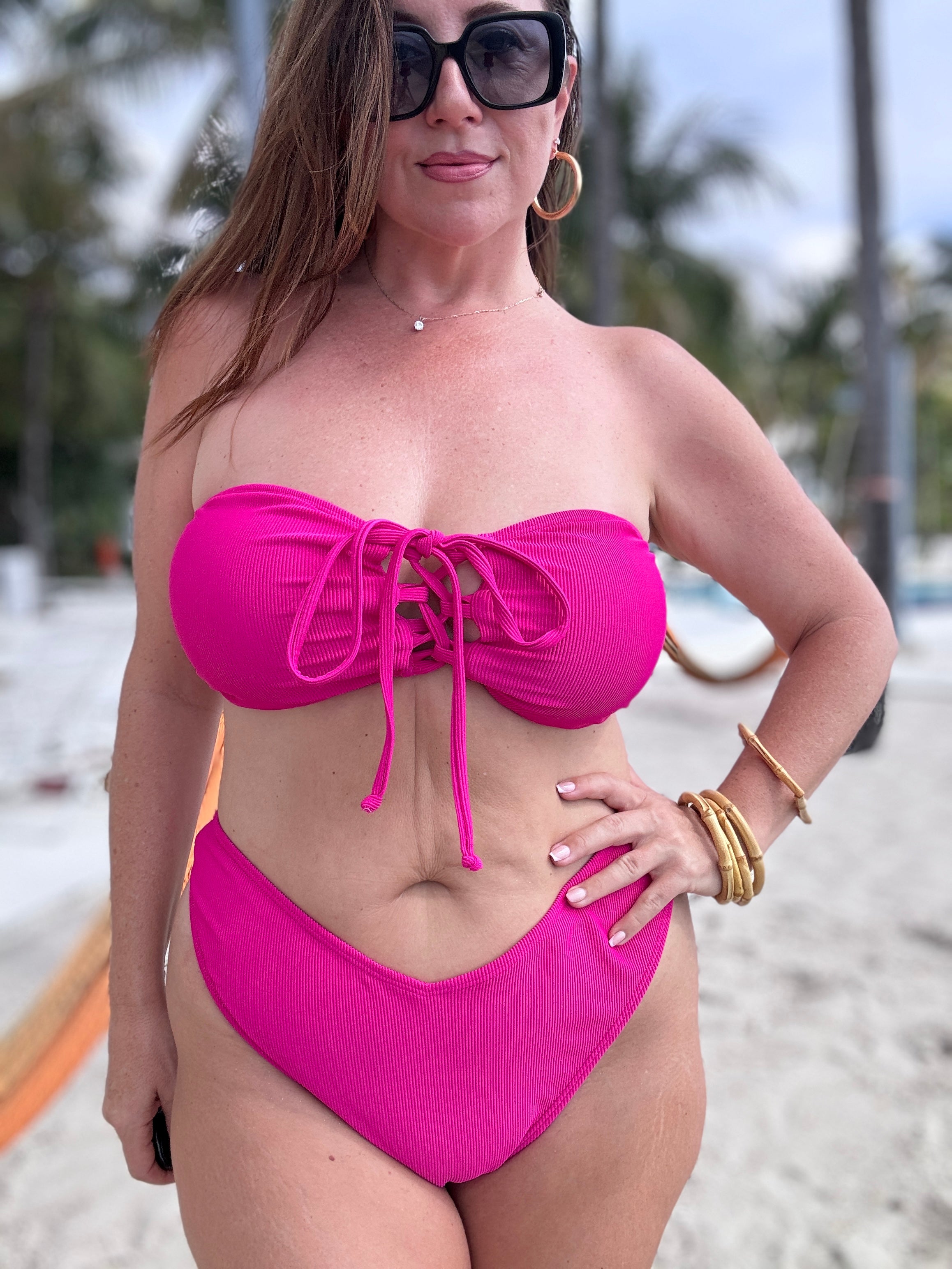 Raspberry Rib Thong Bikini Bottom