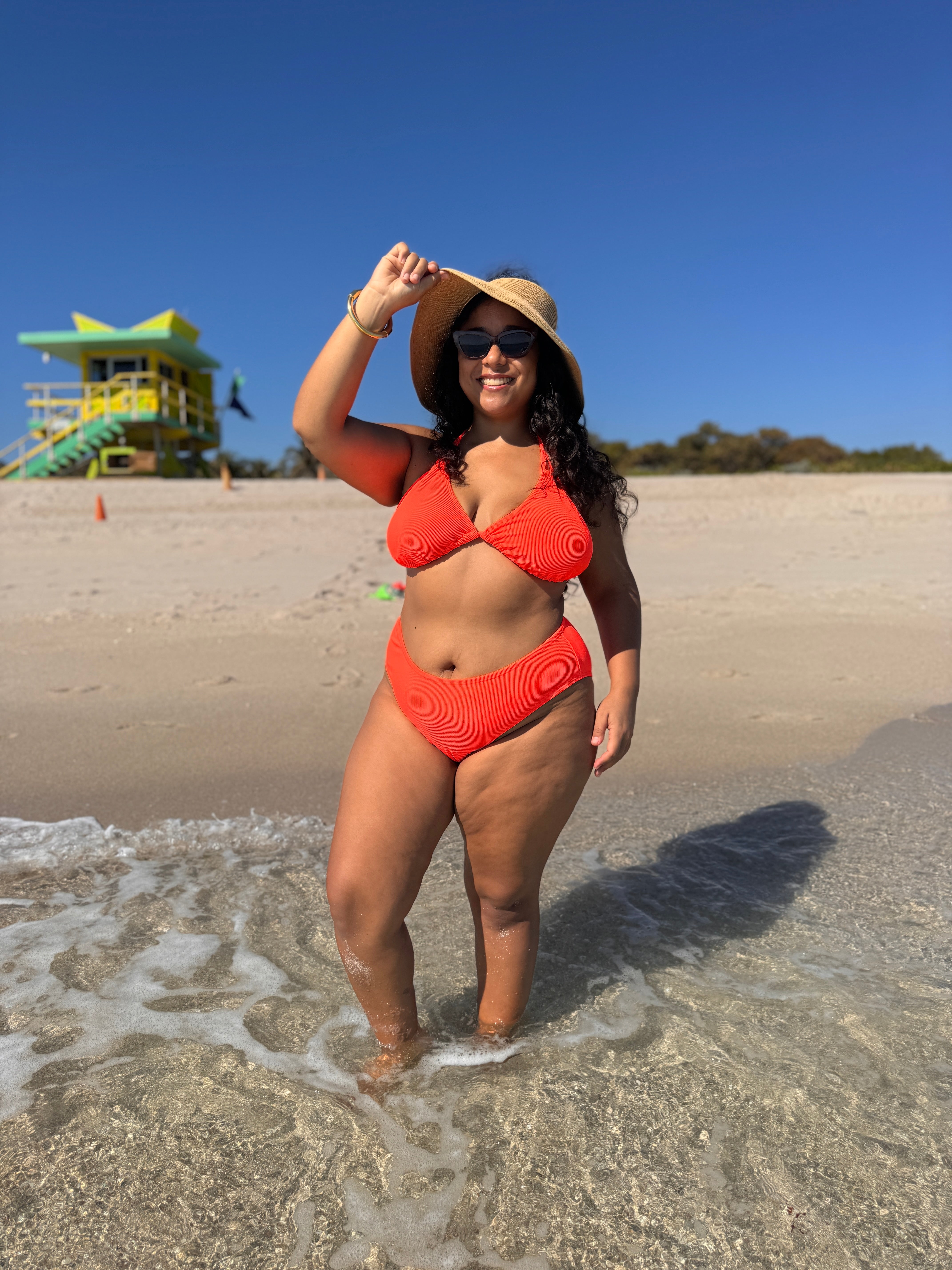 Acid Coral Rib Triangle Bikini Top final sale
