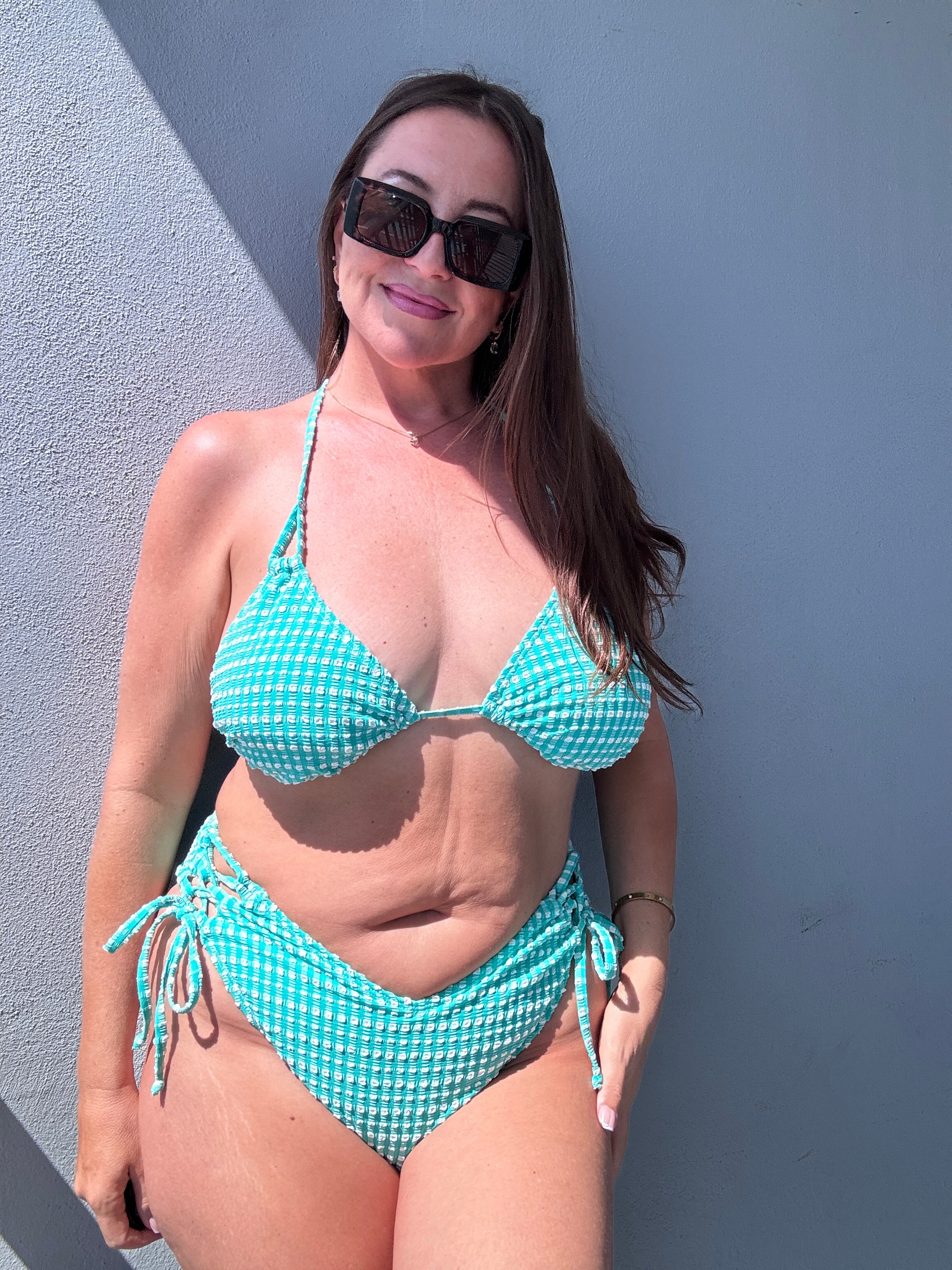 Mint Julep Gingham Triangle Bikini Top