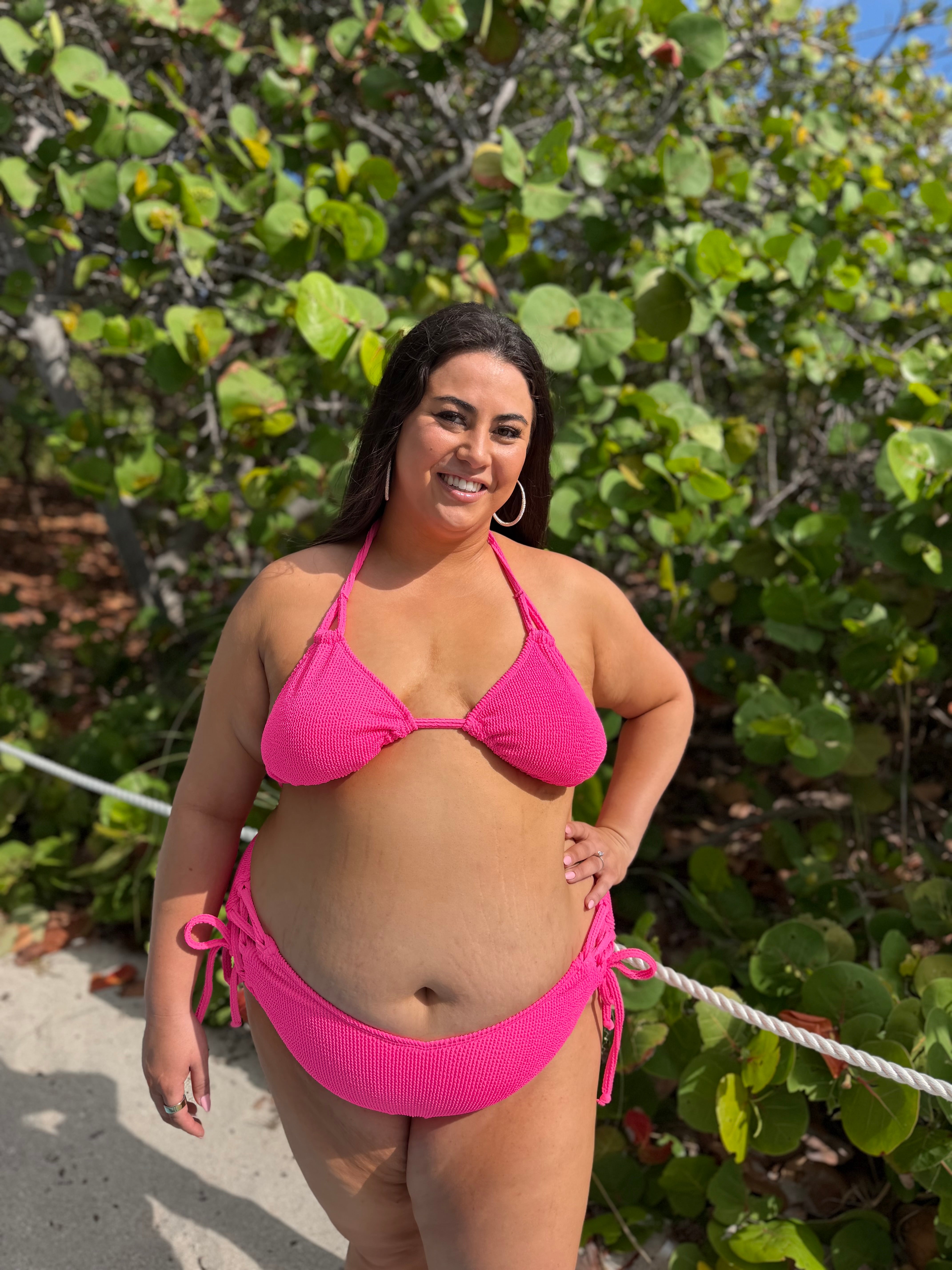 Neon Pink Crinkle Triangle Bikini Top