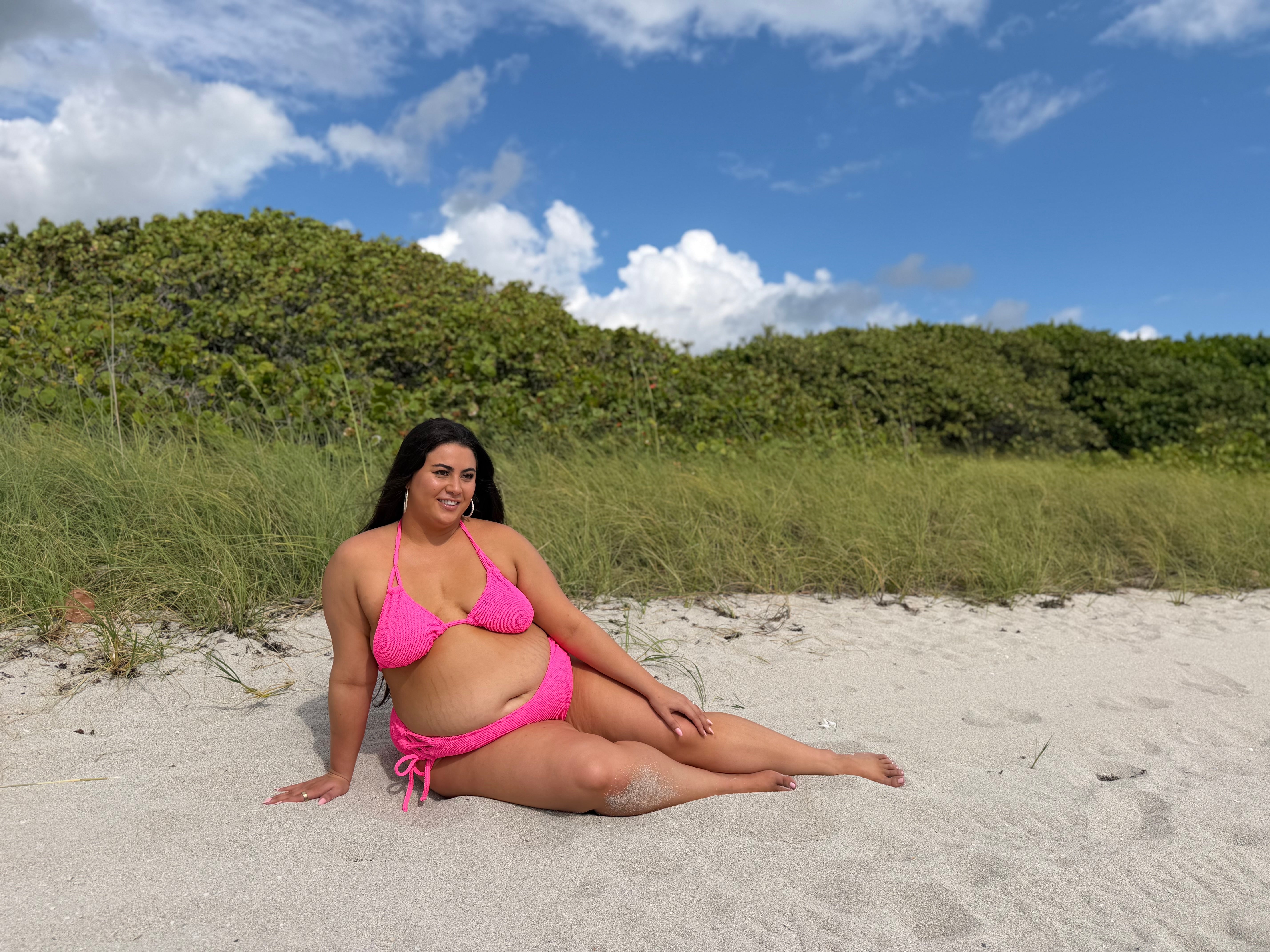 Neon Pink Crinkle Triangle Bikini Top