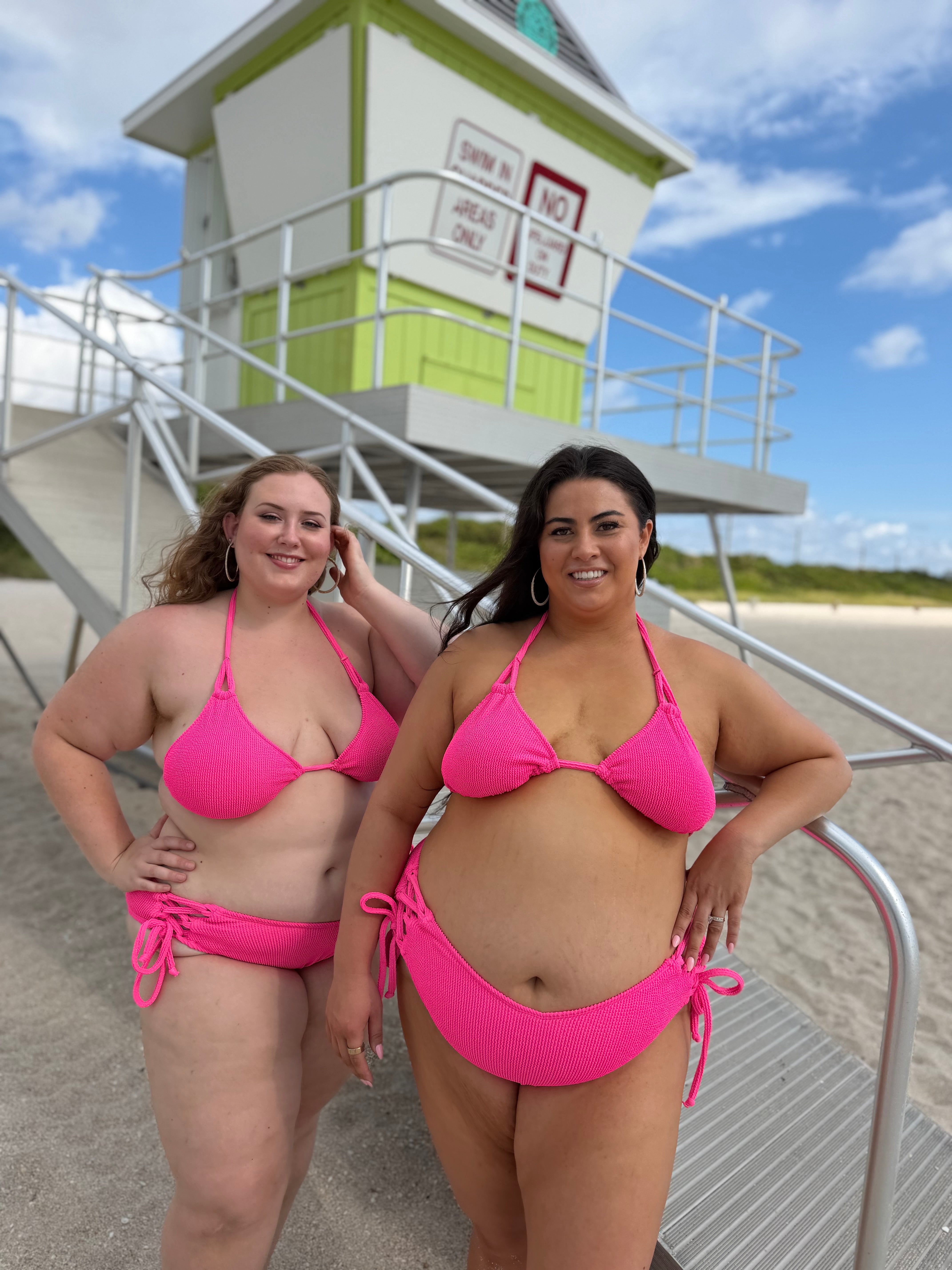 Neon Pink Crinkle Triangle Bikini Top