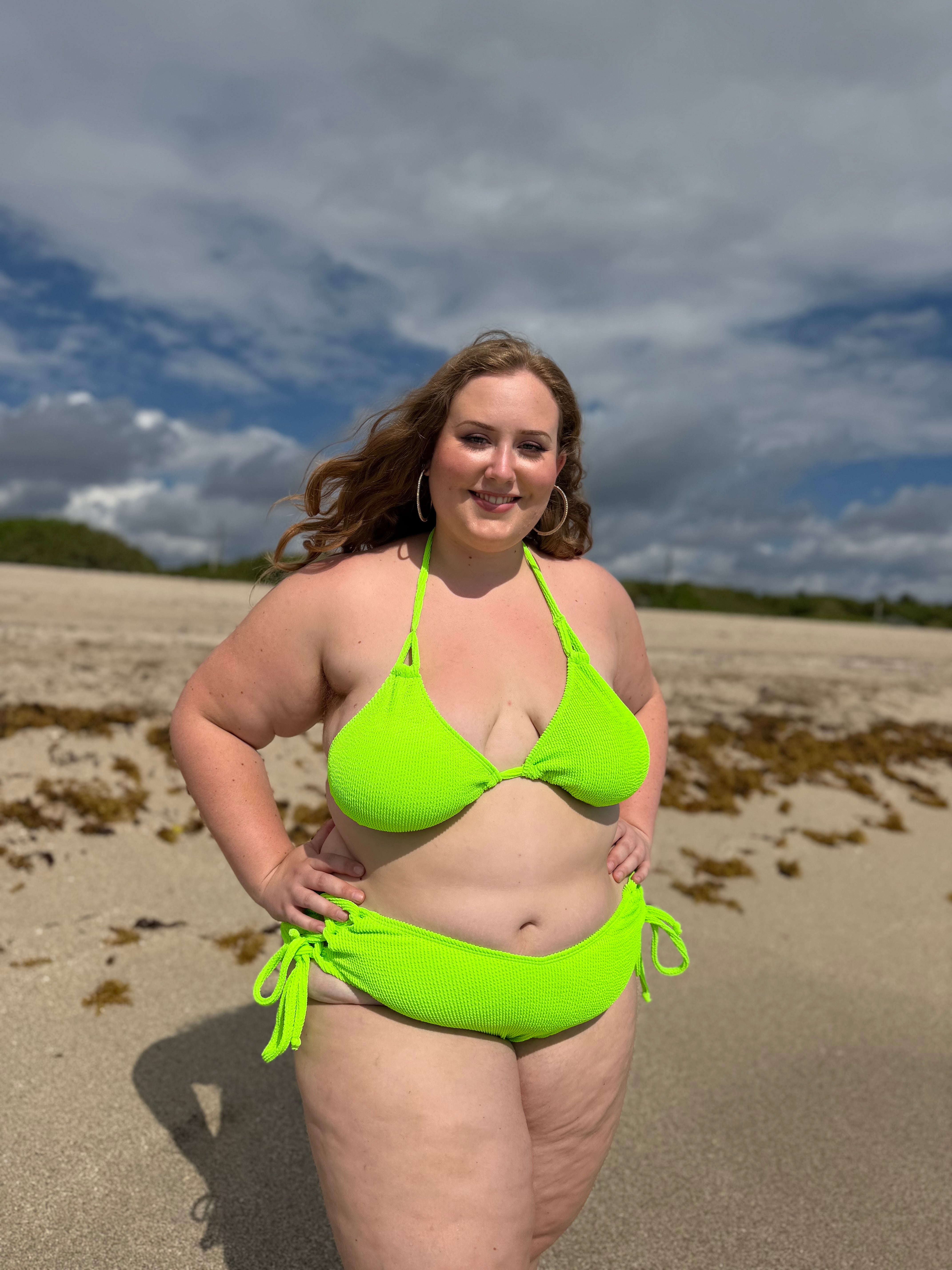 Neon Green Crinkle Triangle Bikini Top