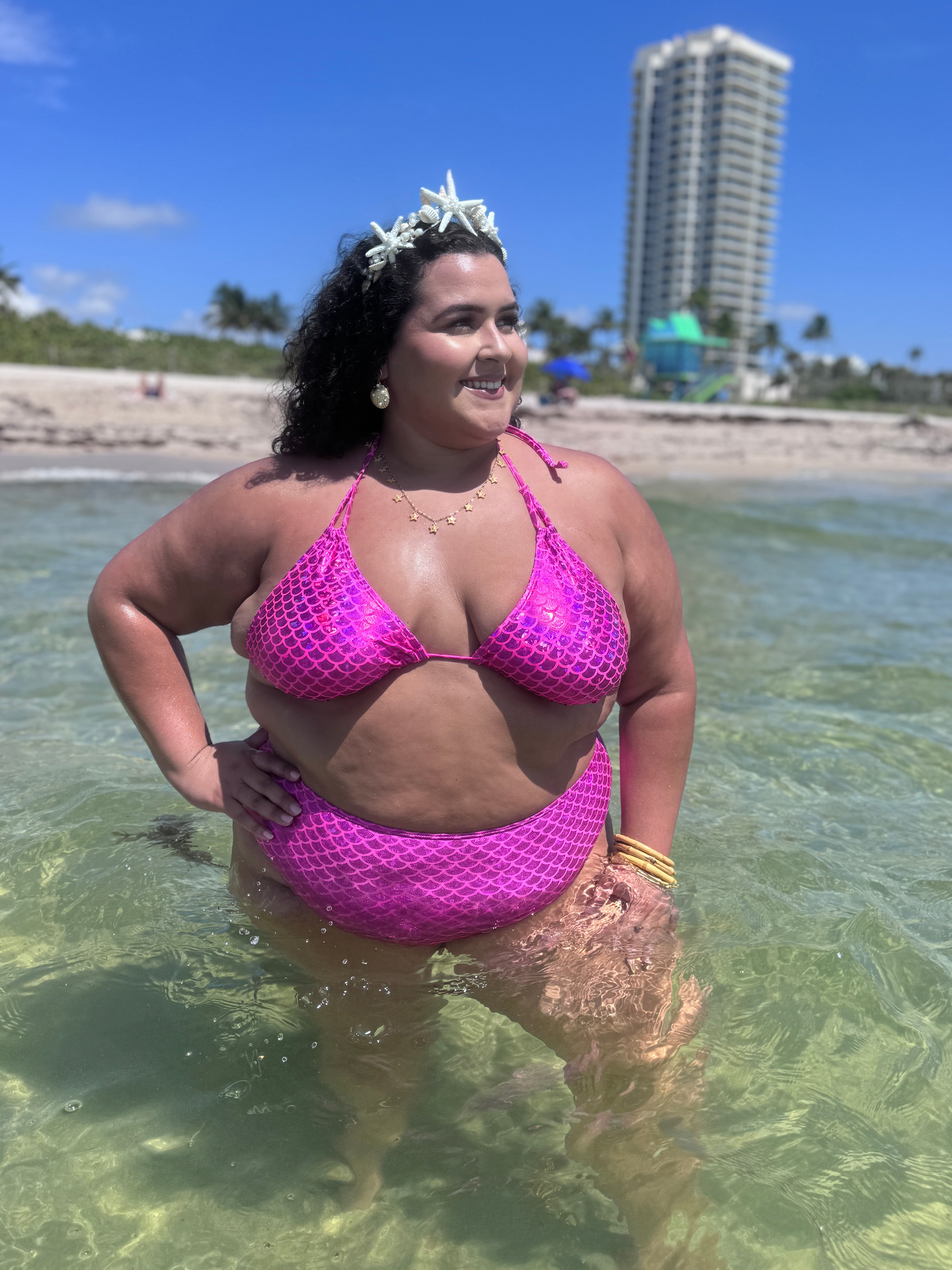 Magenta Mermaid Triangle Bikini Top