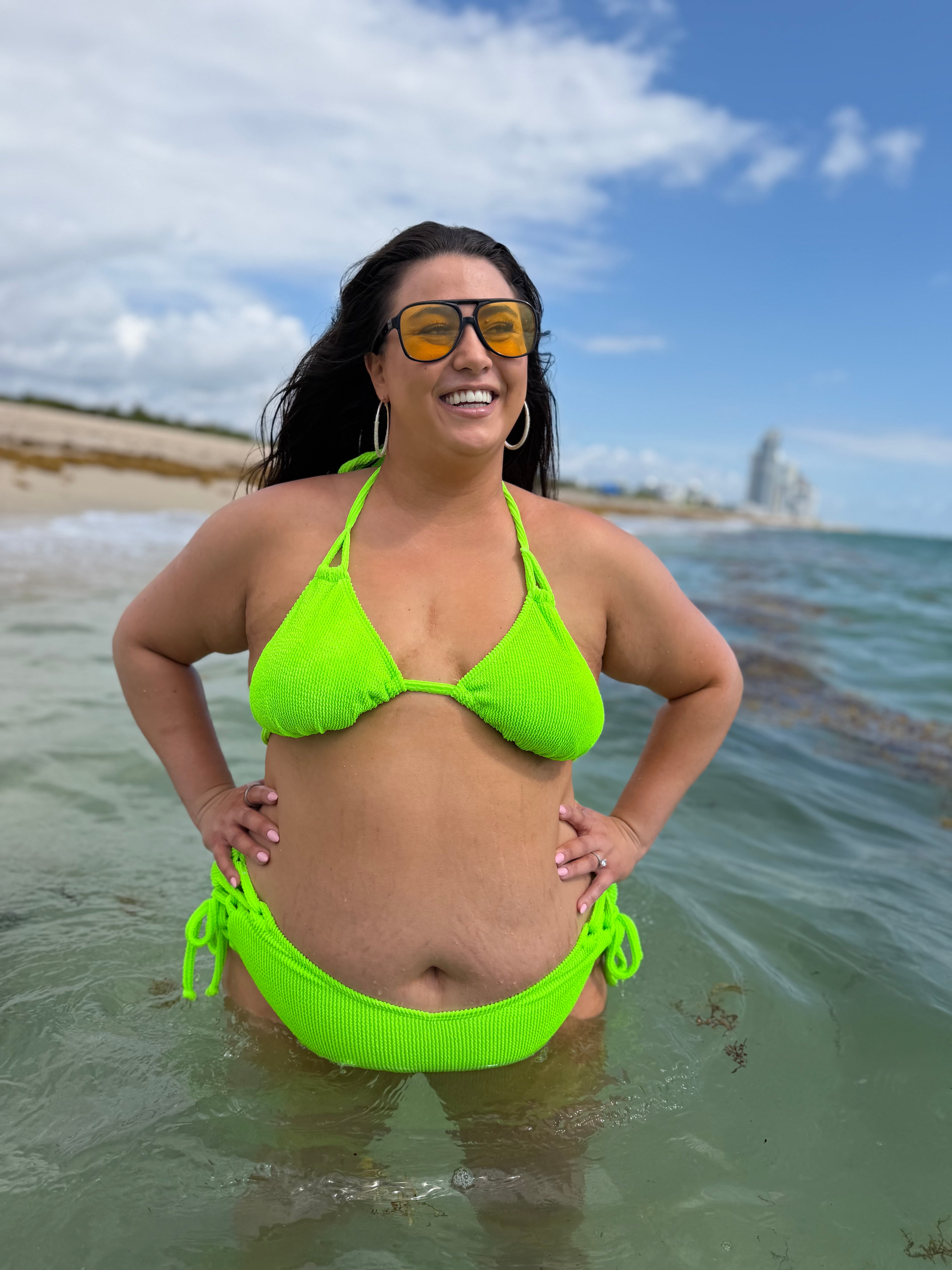 Neon Green Crinkle Triangle Bikini Top