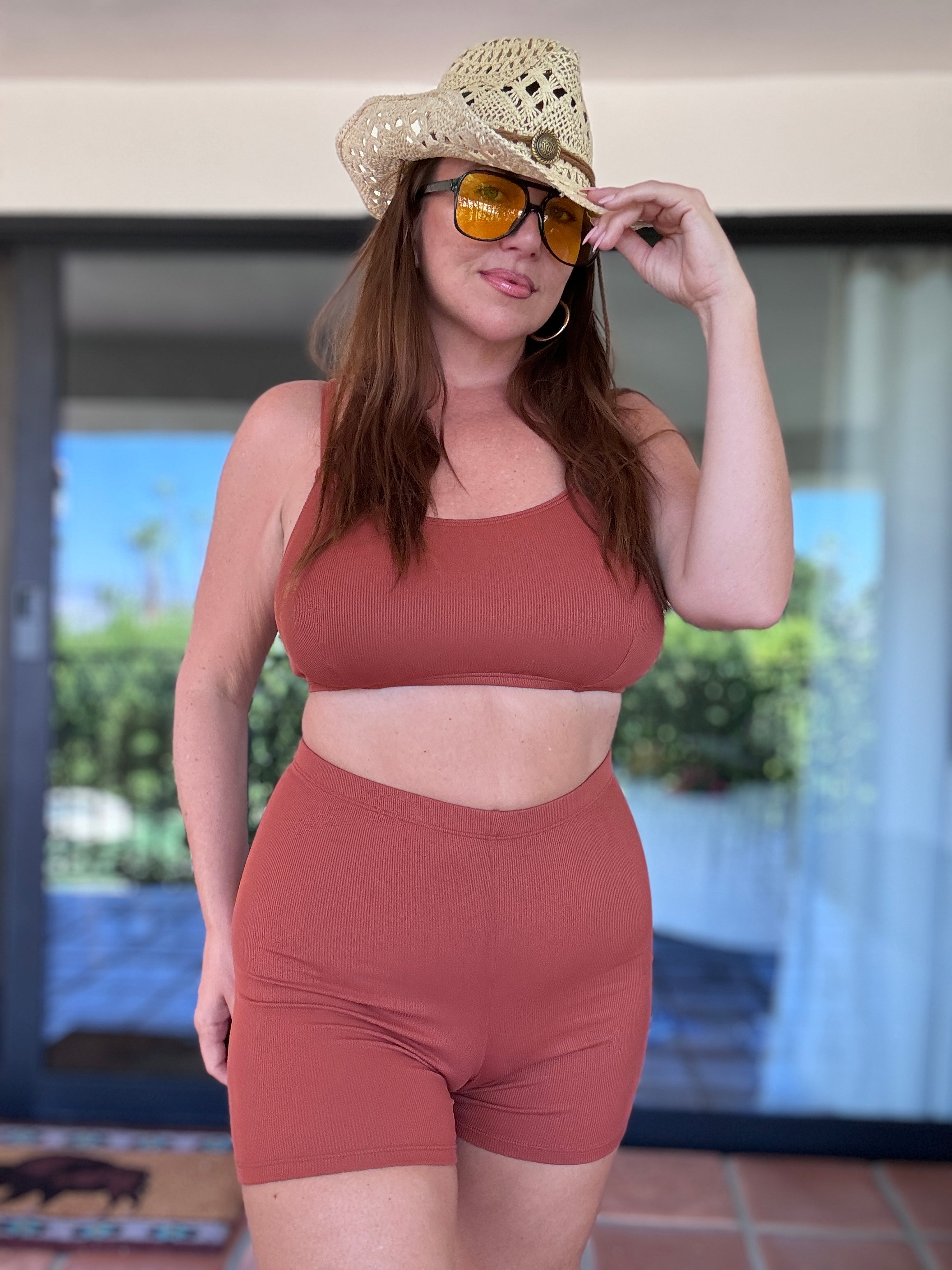 Cinnamon Spice Brown Rib Swim & Bike Bikini Shorty