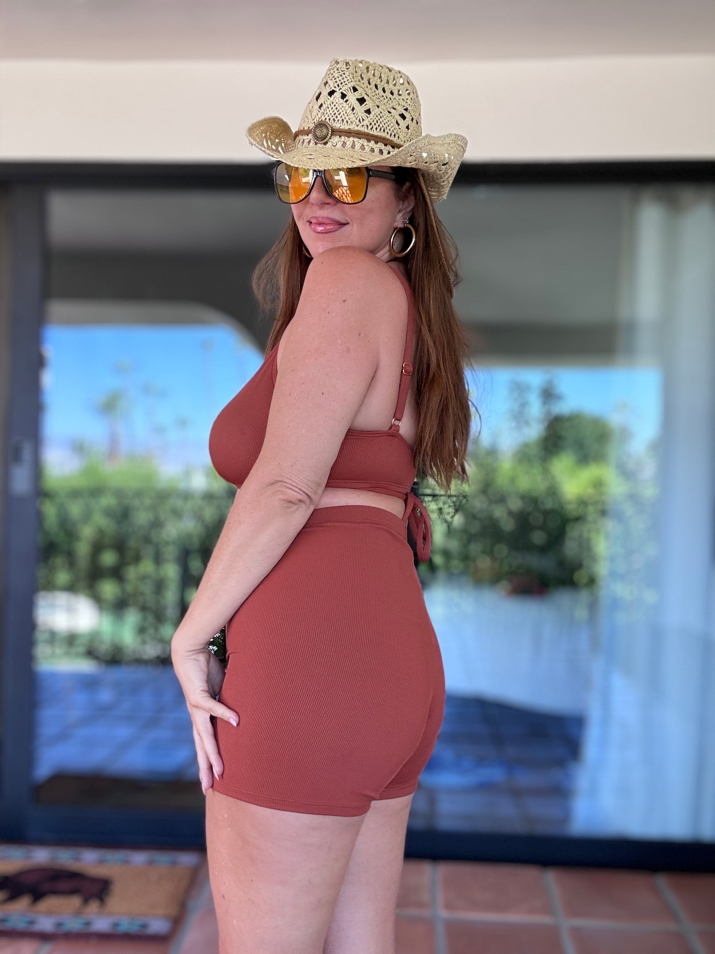 Cinnamon Spice Brown Rib Swim & Bike Bikini Shorty