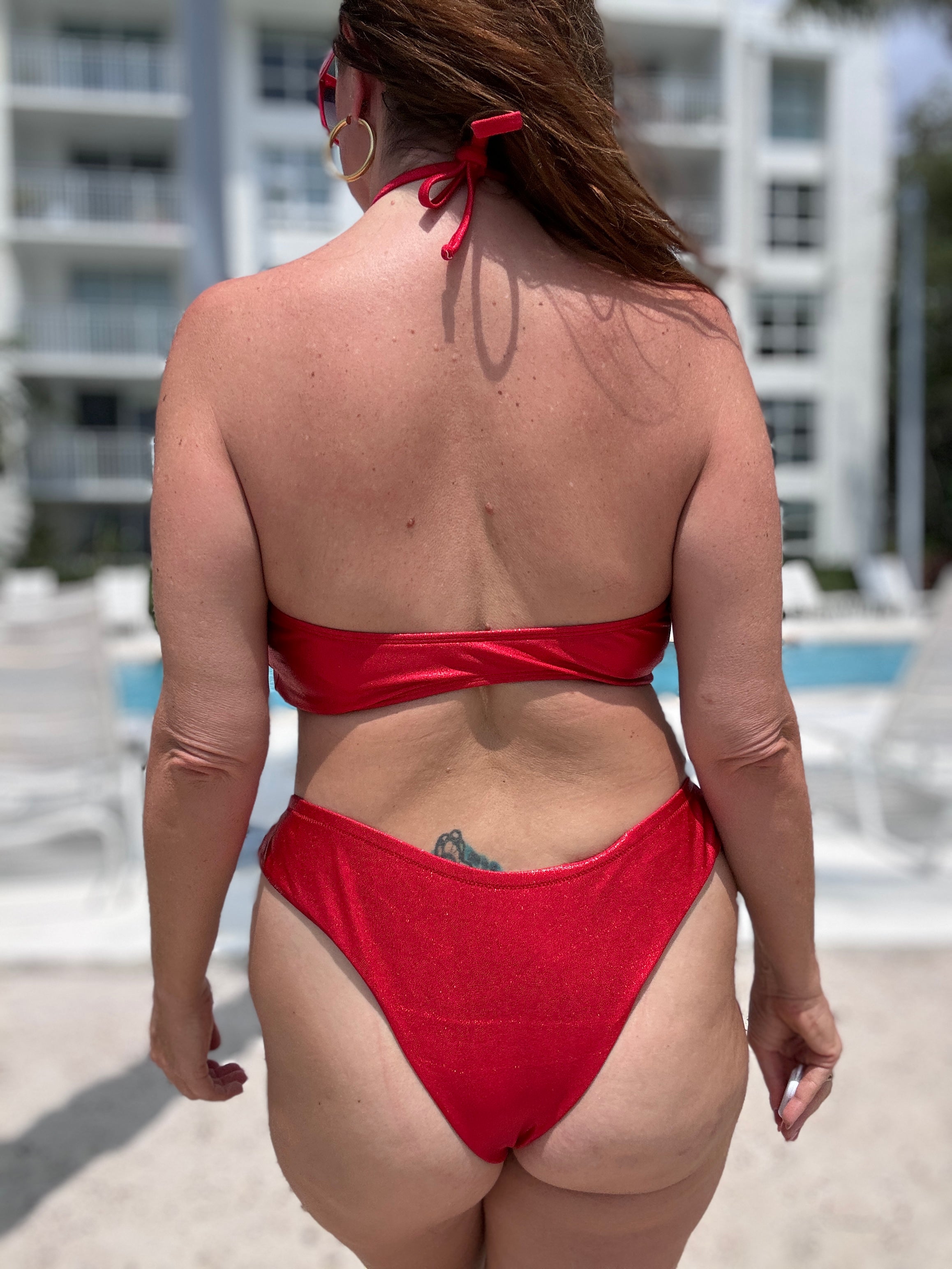 Red Glitter Reversible Cheeky Bikini Bottom