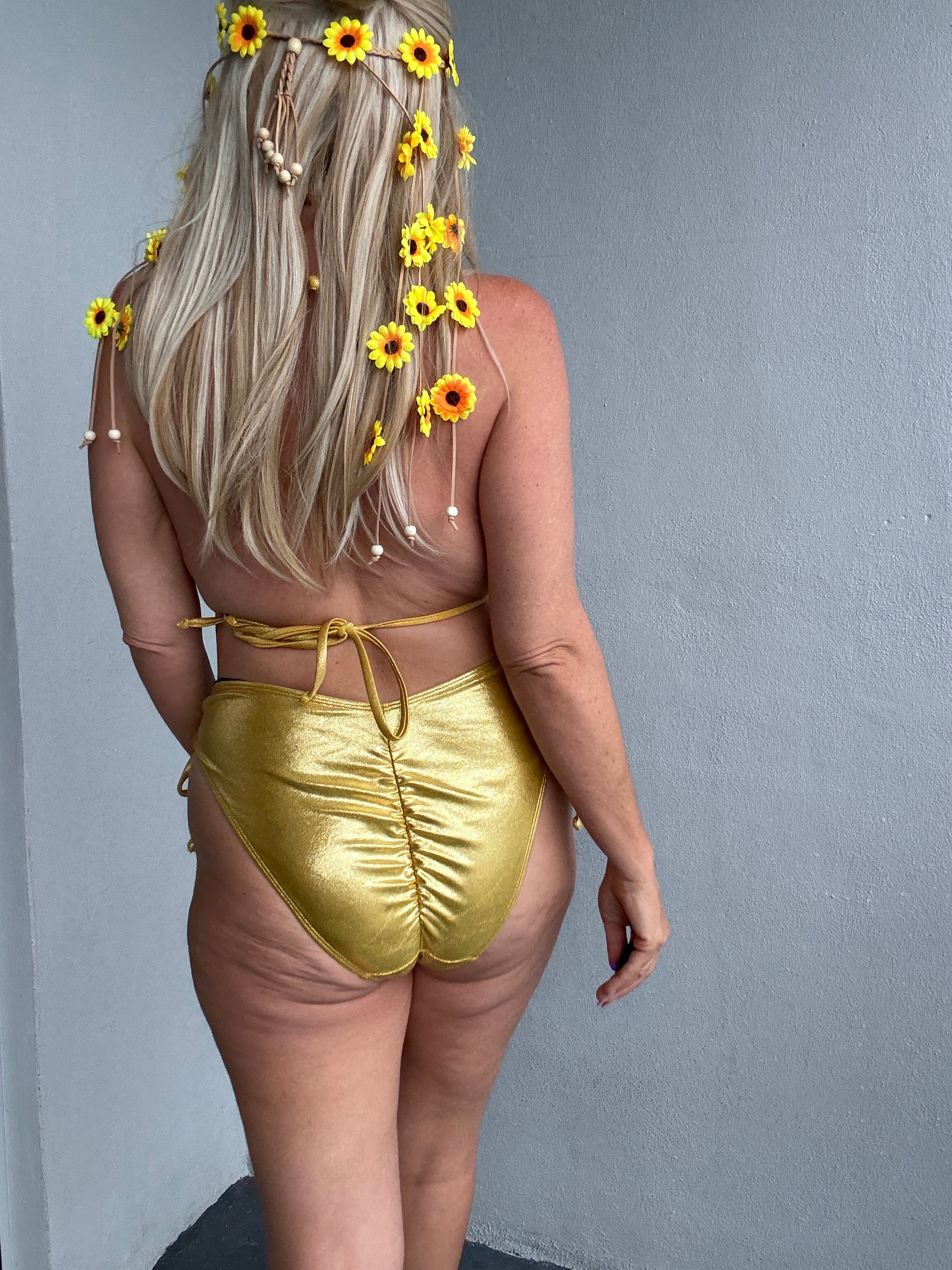 Gold Side Tie Bikini Bottom