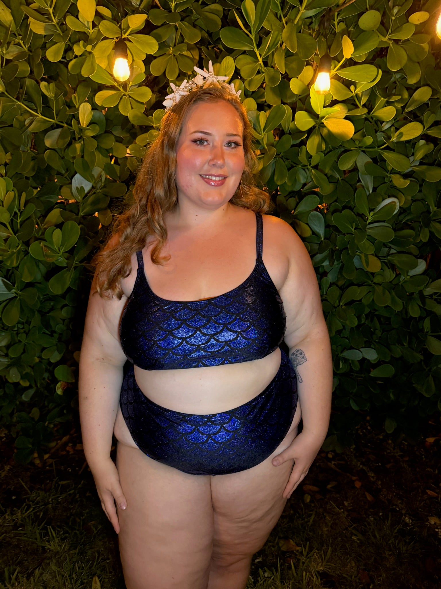Metallic Blue Mermaid  Scoop Bikini Top