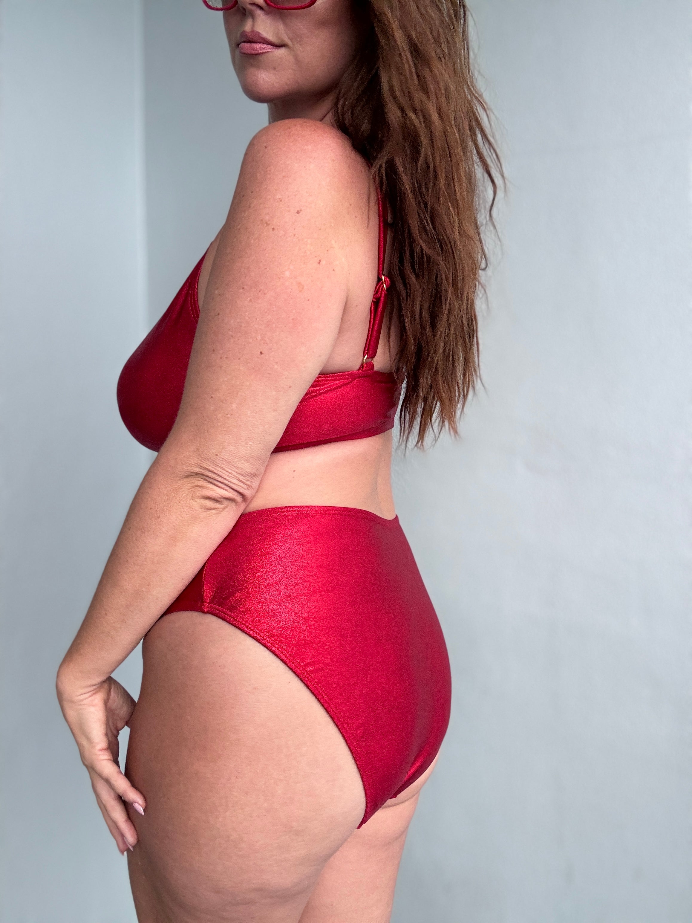 Red Glitter French Cut Bikini Bottom