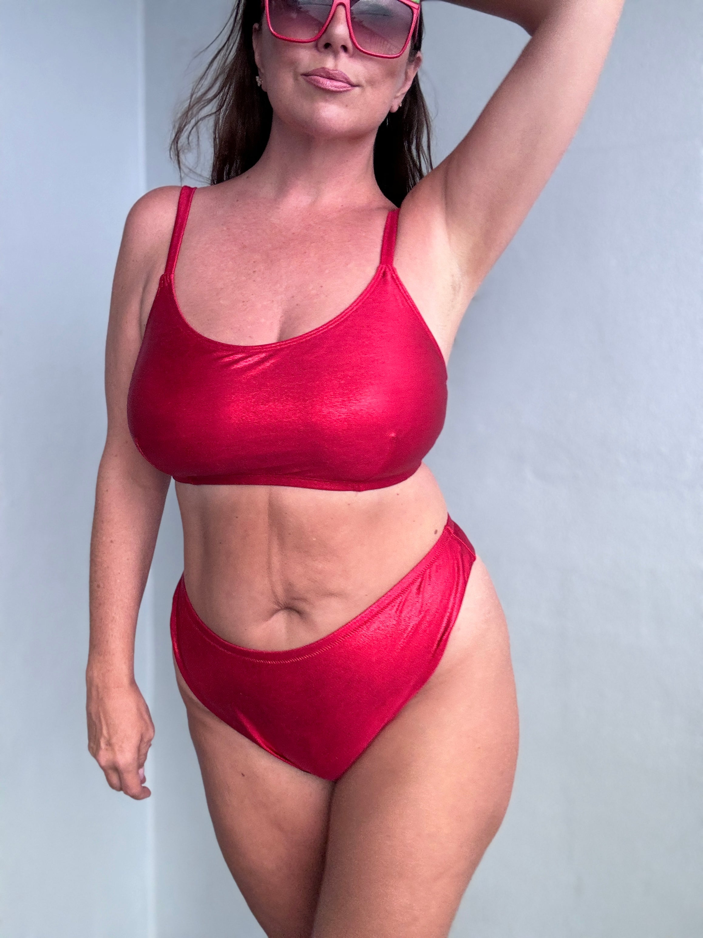 Red Glitter Reversible Cheeky Bikini Bottom