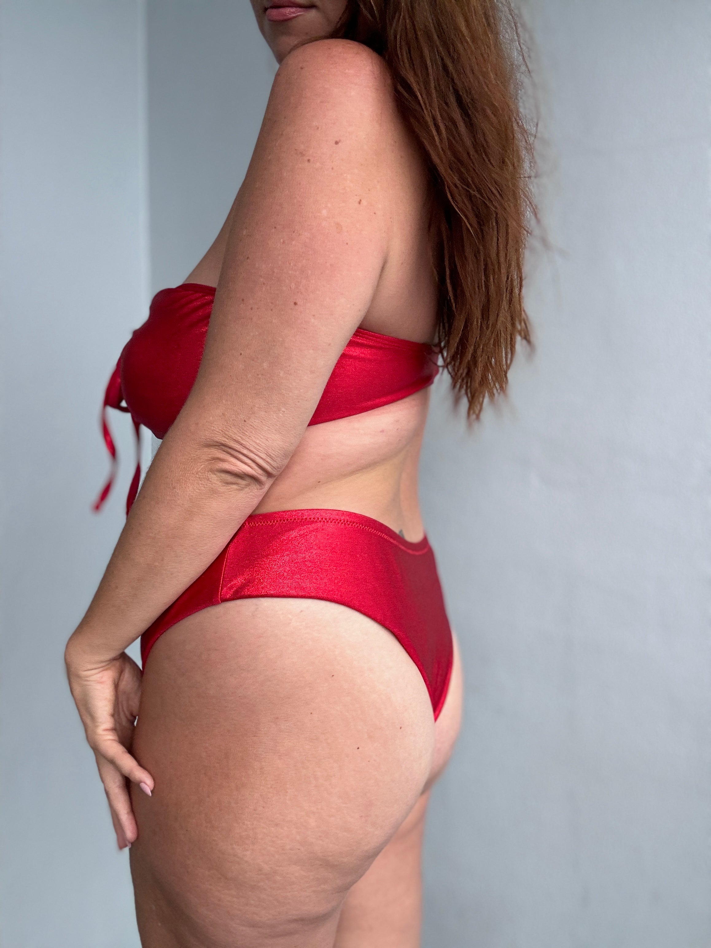 Red Glitter High Waist Cheeky Bikini Bottom