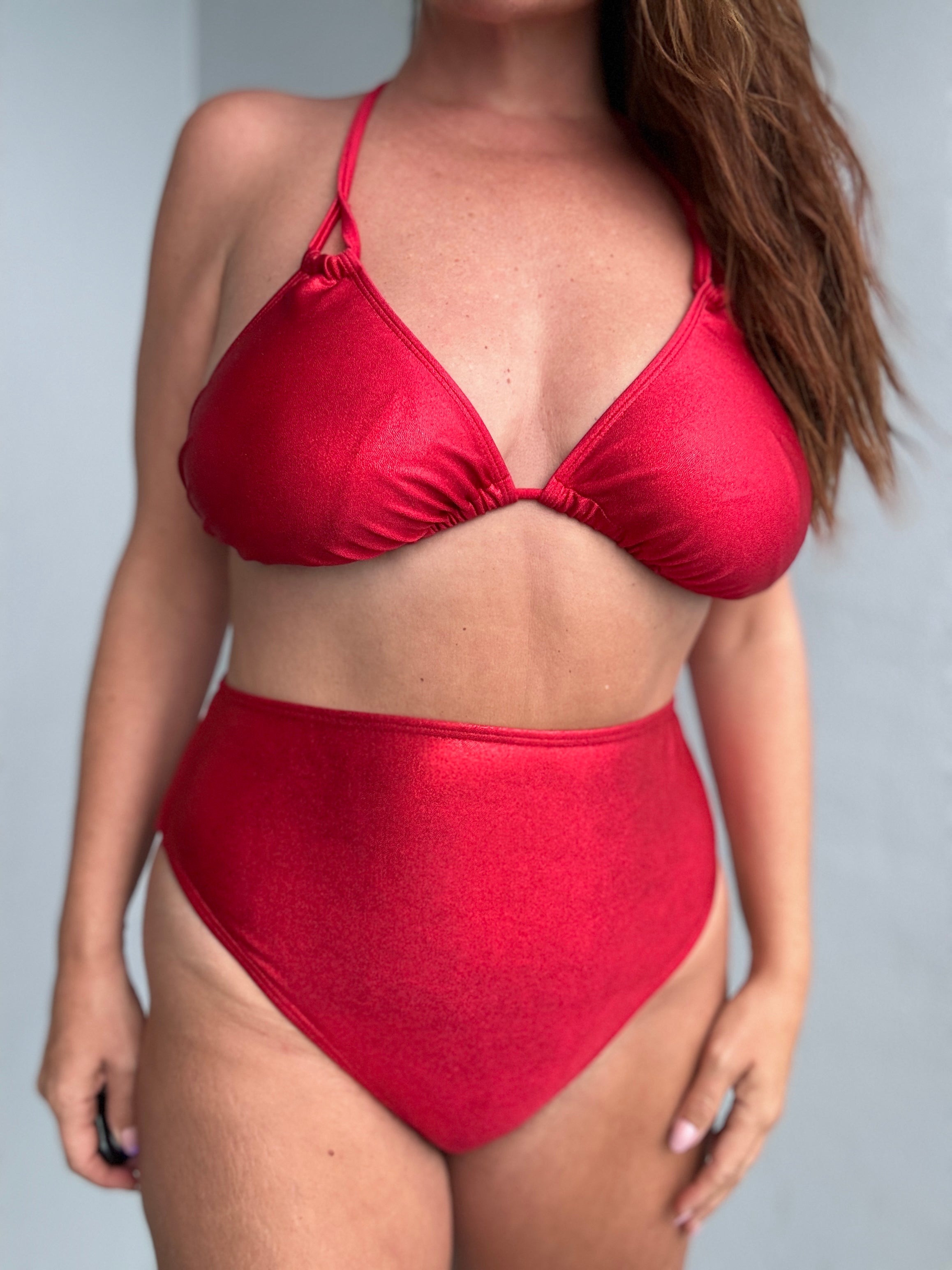 Red Glitter High Waist Bikini Bottom