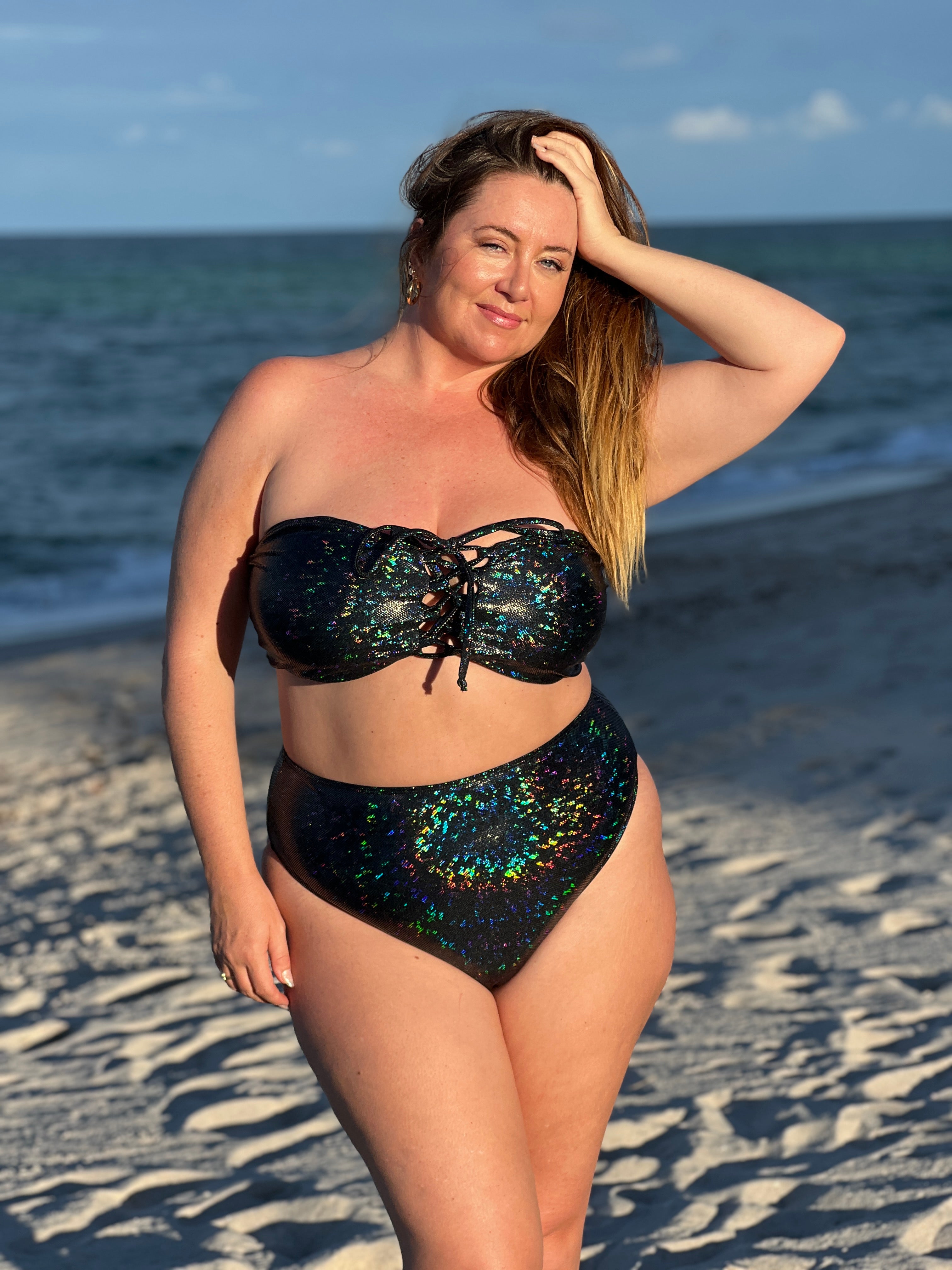 Glitter Black Bandeau Bikini Top final sale