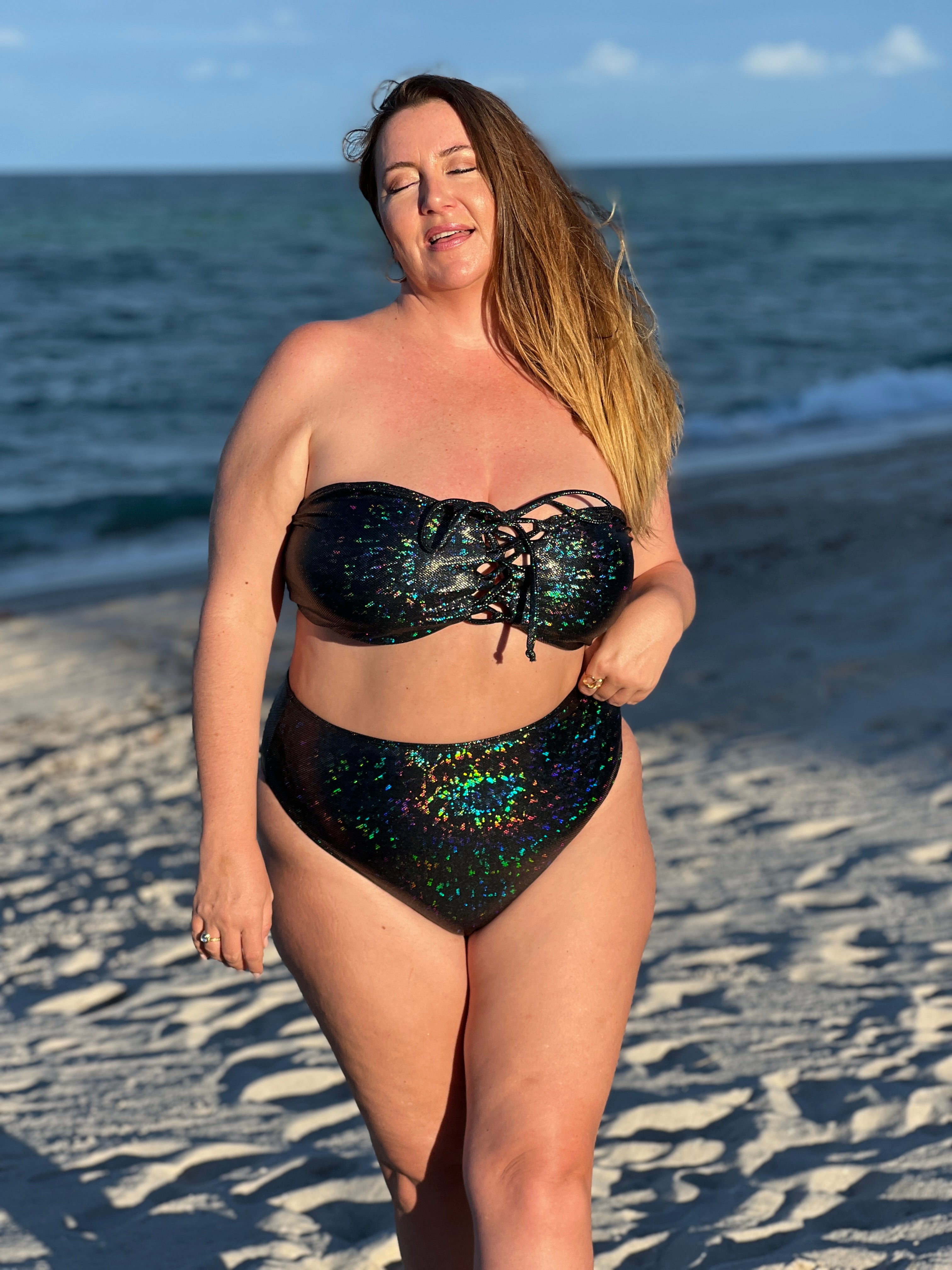 Glitter Black Bandeau Bikini Top final sale