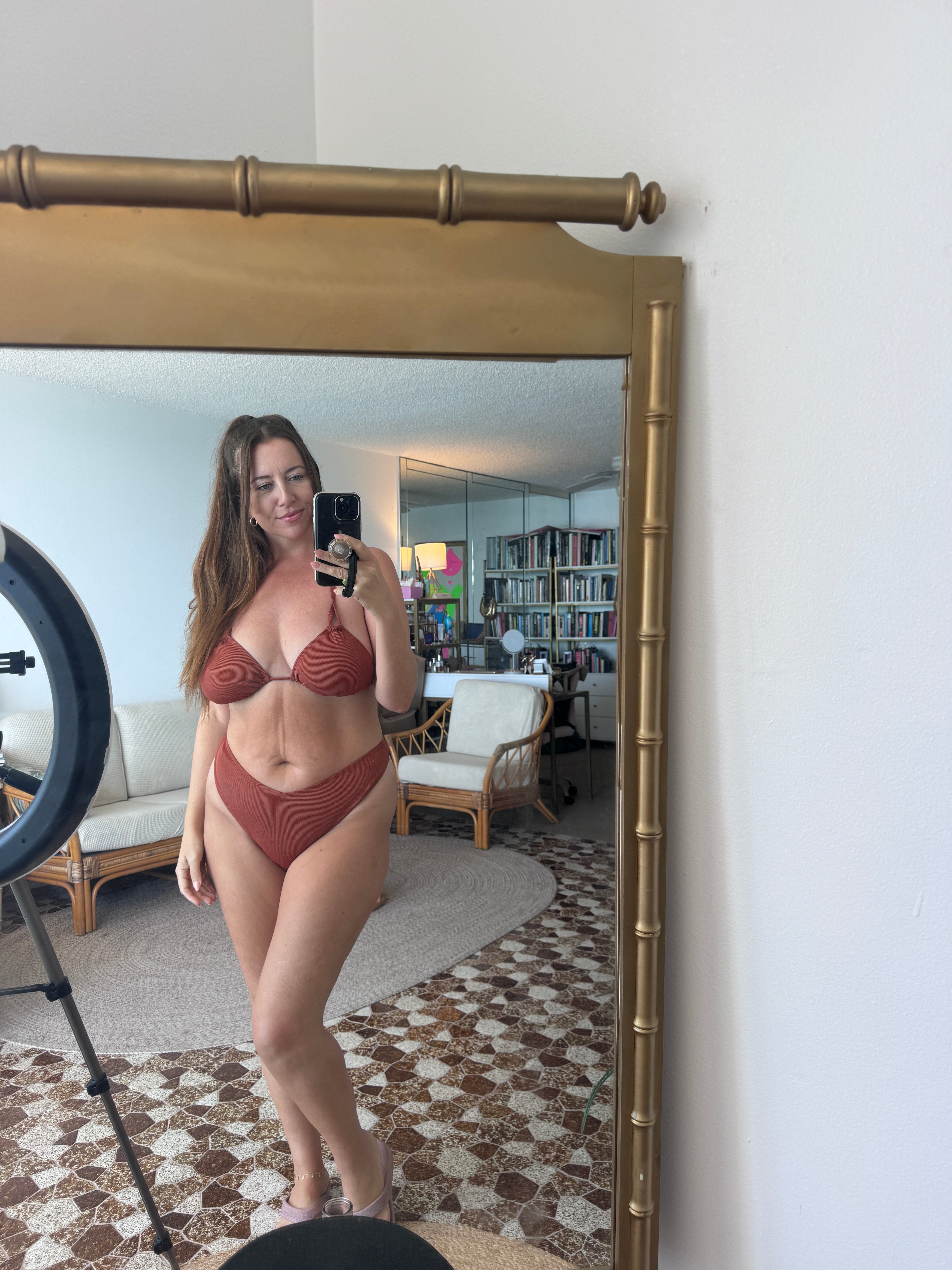 Cinnamon Spice Brown Rib Triangle Bikini Top