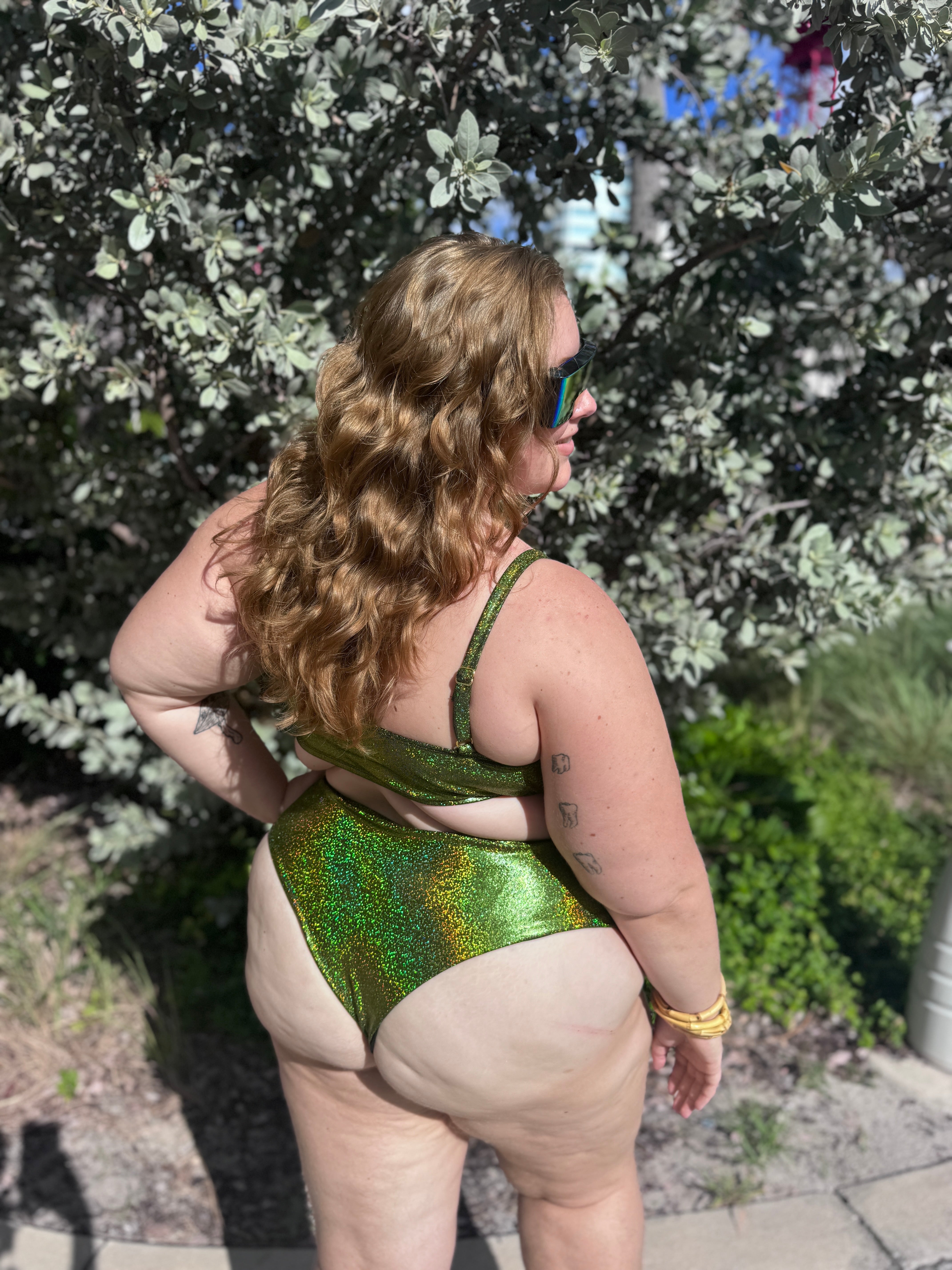 Acid Green Glitter High Waist Cheeky Bikini Bottom final sale