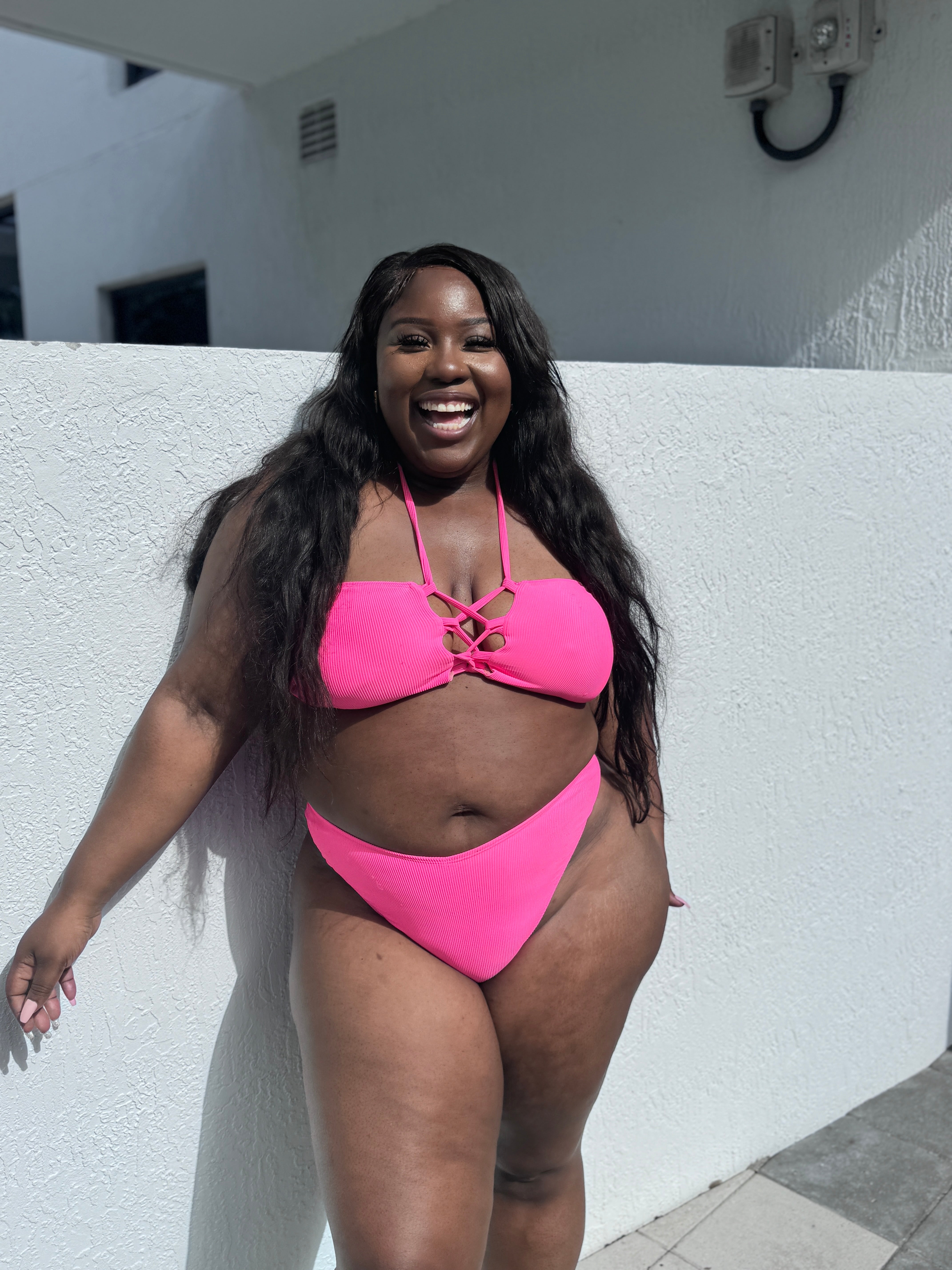 Hot Pink Rib Thong Bikini Bottom