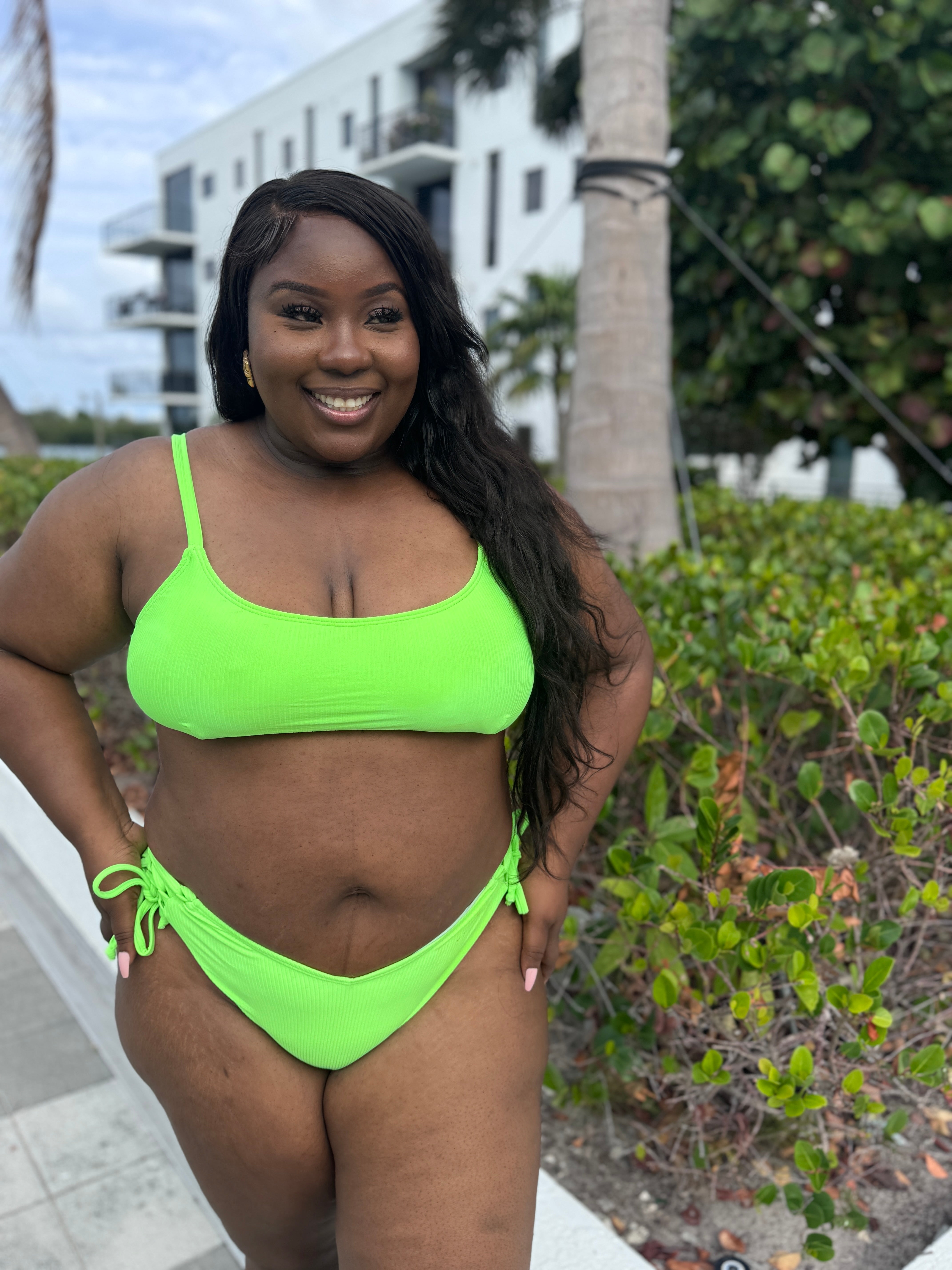Neon Green Rib Side Tie Bikini Bottom