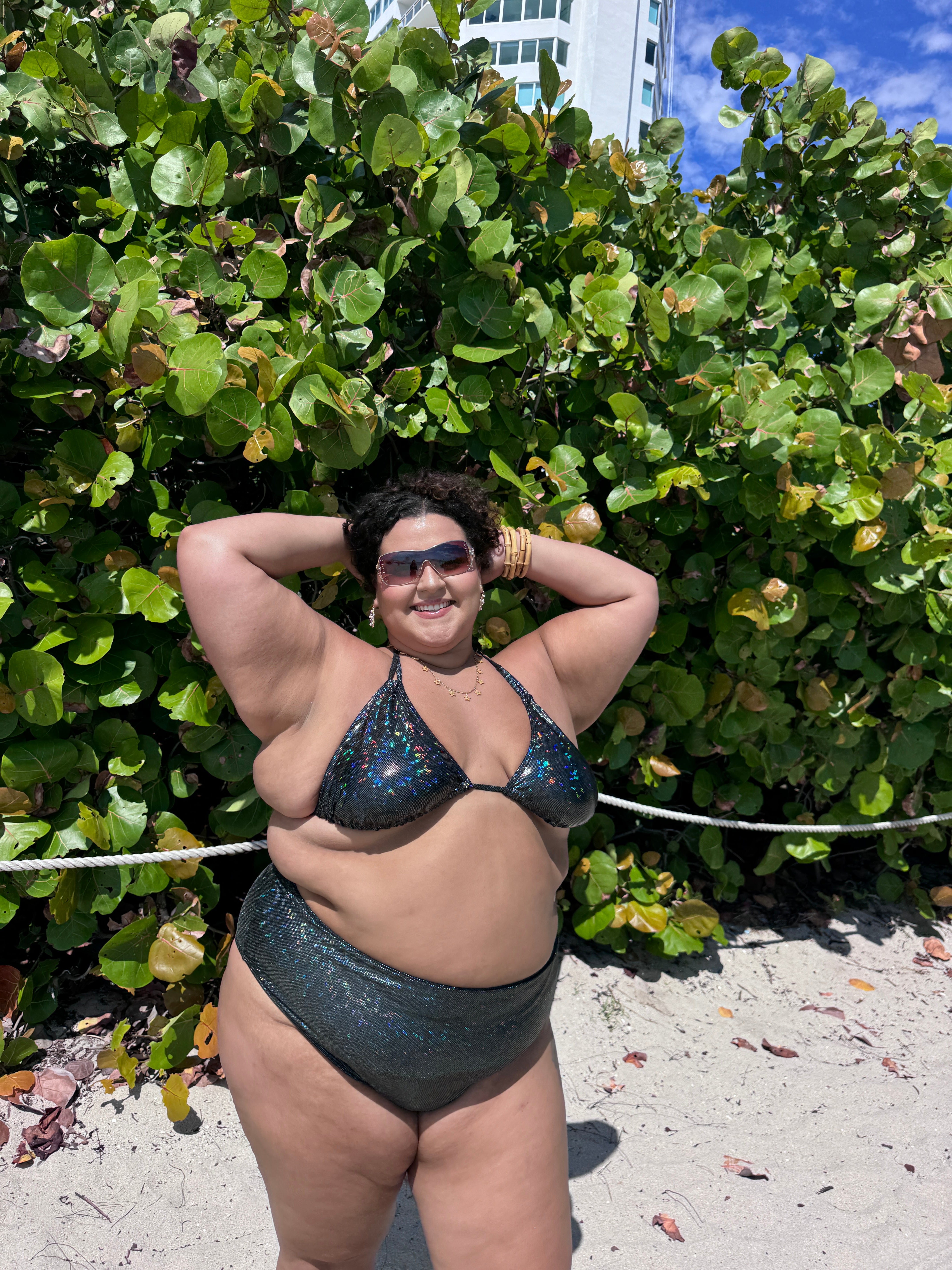 Glitter Black Triangle Bikini Top