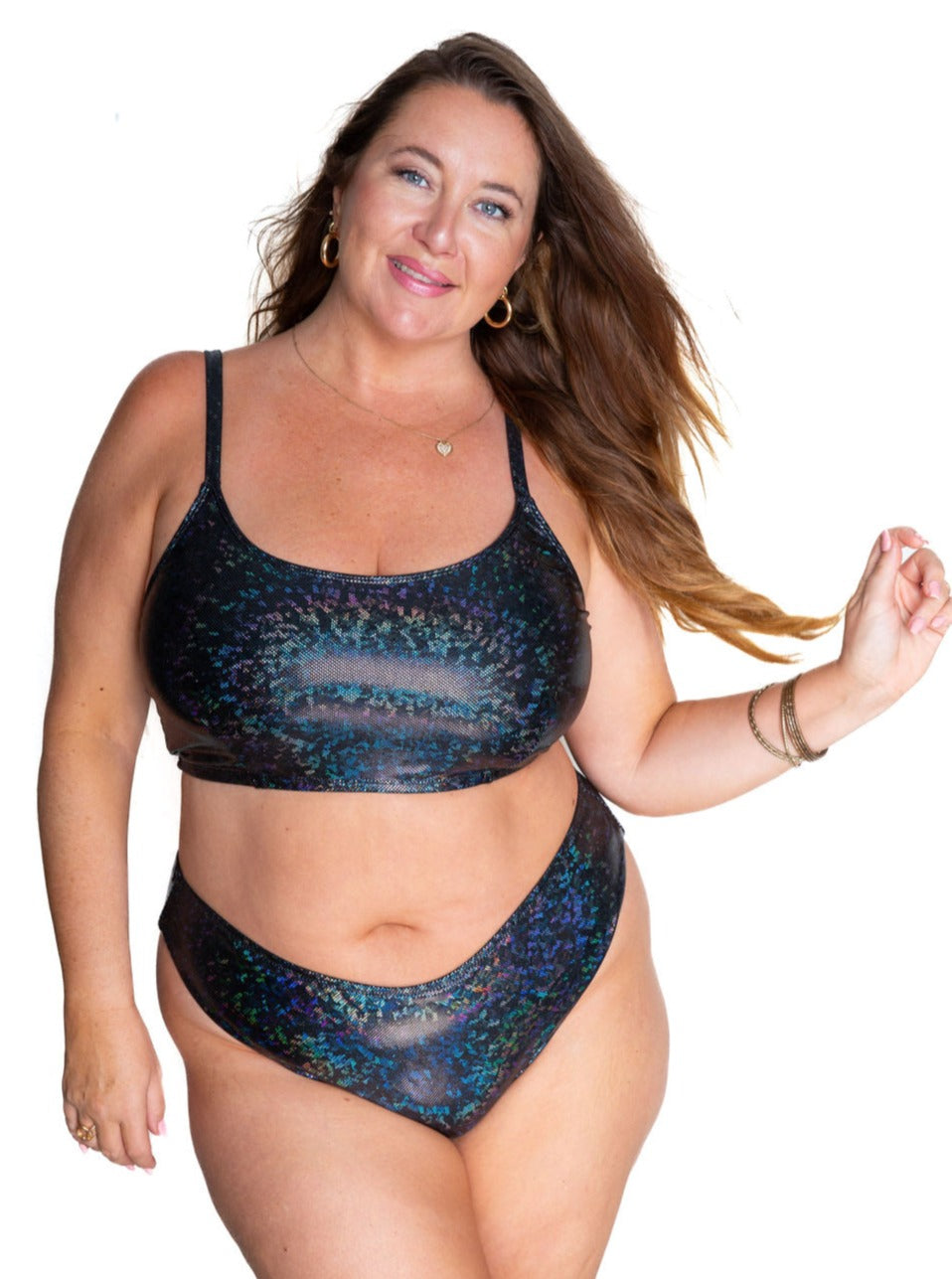 Glitter Black Scoop Bikini Top