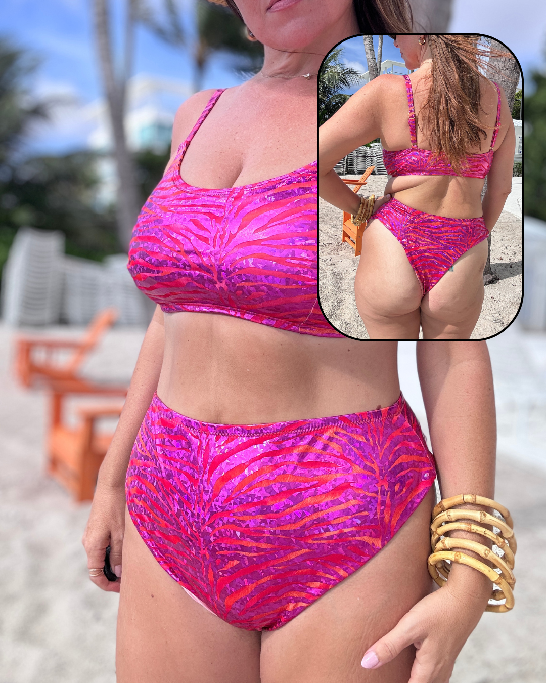 Pink Tigress High Waist Cheeky Bikini Bottom final sale