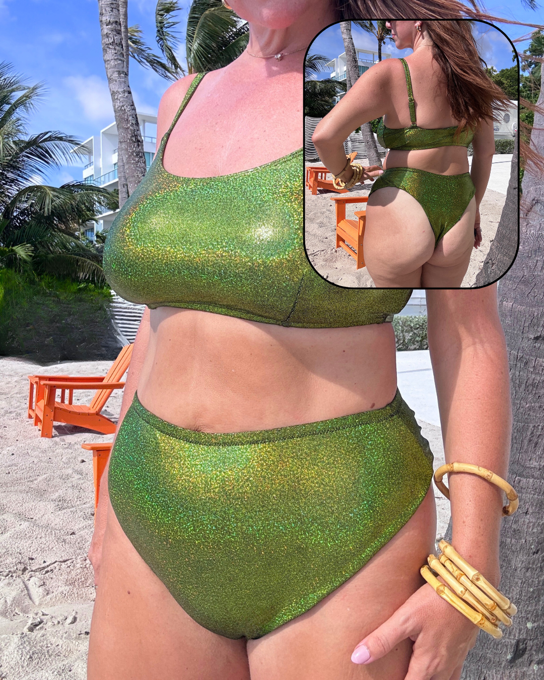 Acid Green Glitter High Waist Cheeky Bikini Bottom final sale