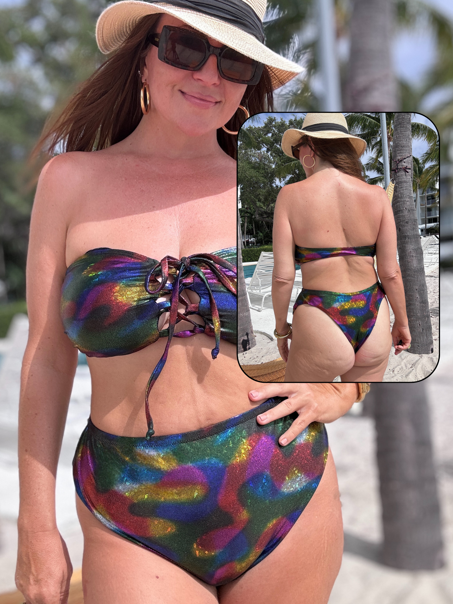 Metallic Rainbow High Waist Cheeky Bikini Bottom final sale