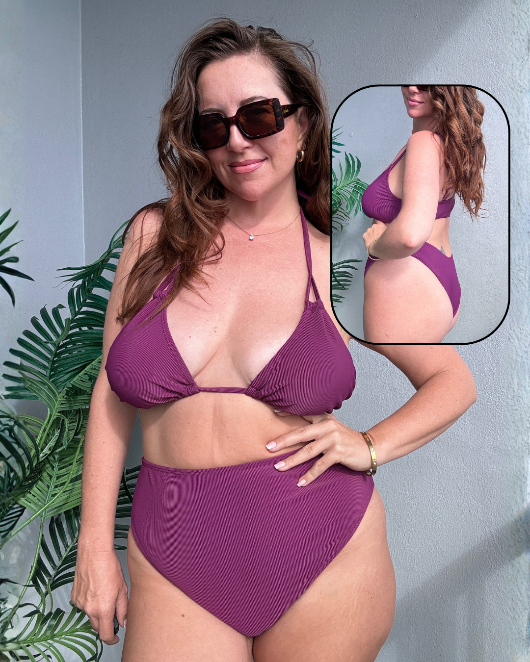 Eggplant Rib High Waist Cheeky Bottom