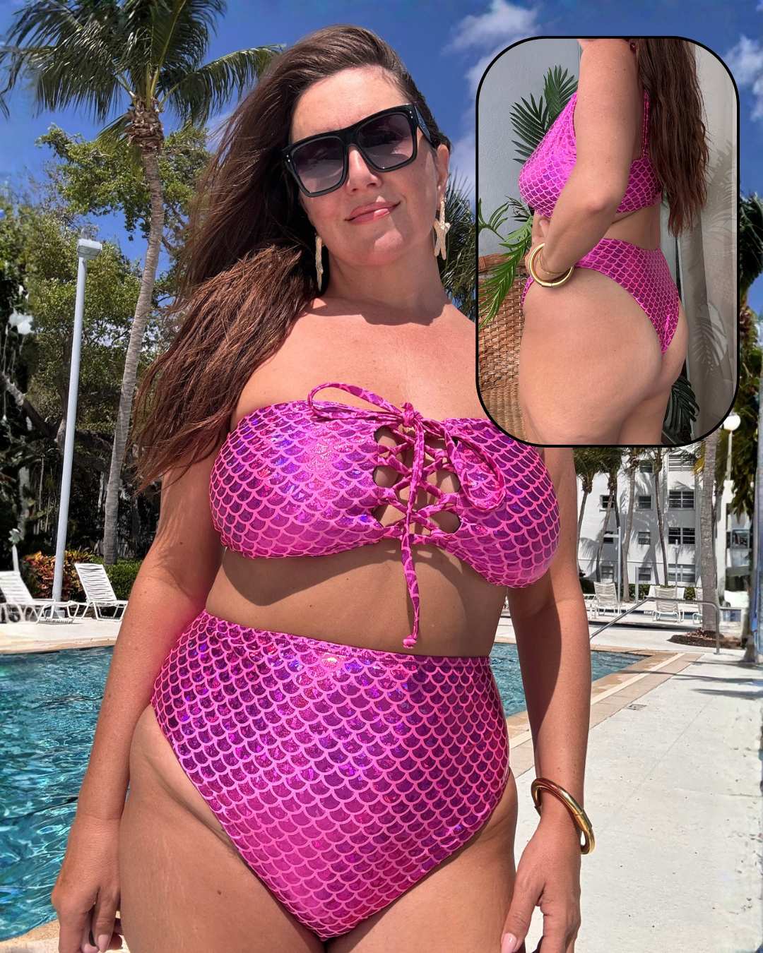 Magenta Mermaid High Waist Cheeky Bottom