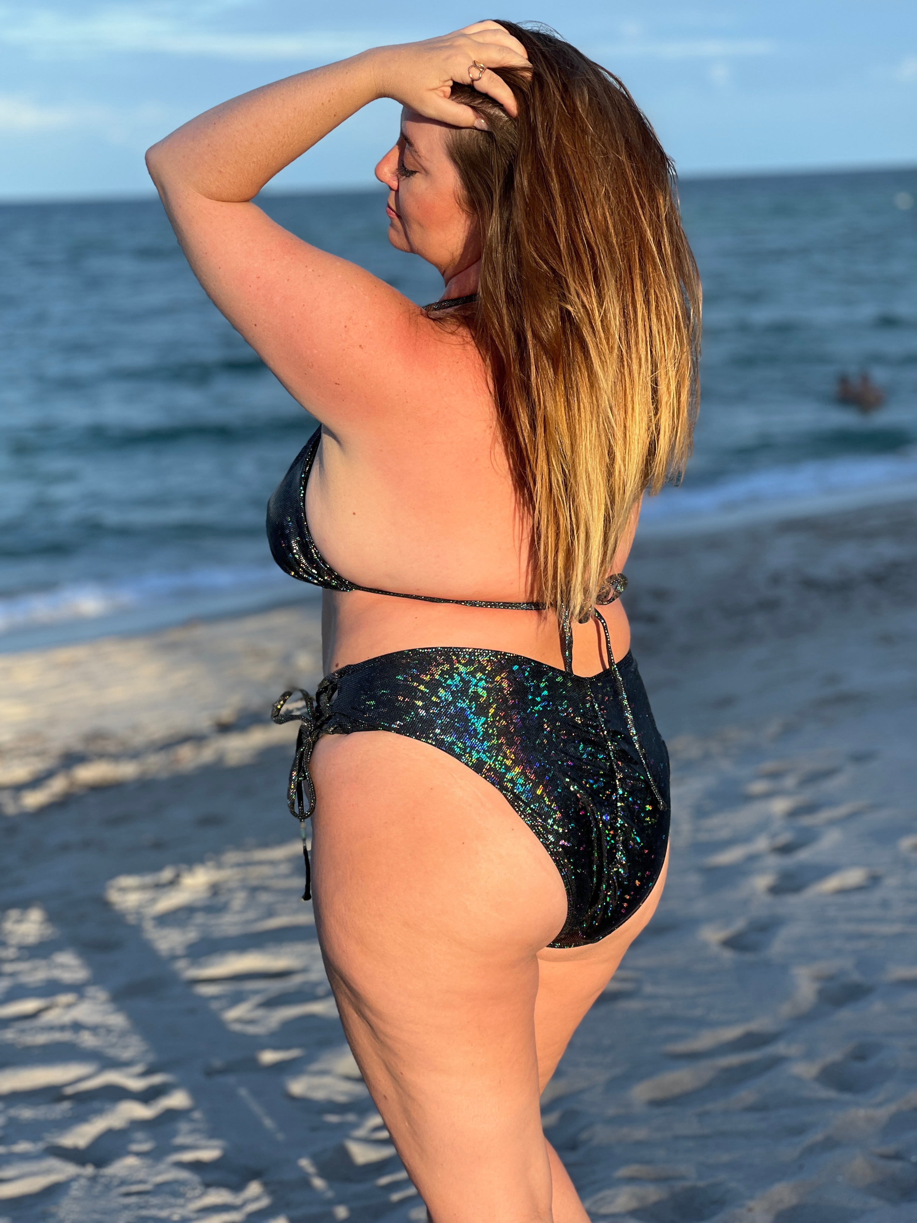 Glitter Black Side Tie Bikini Bottom